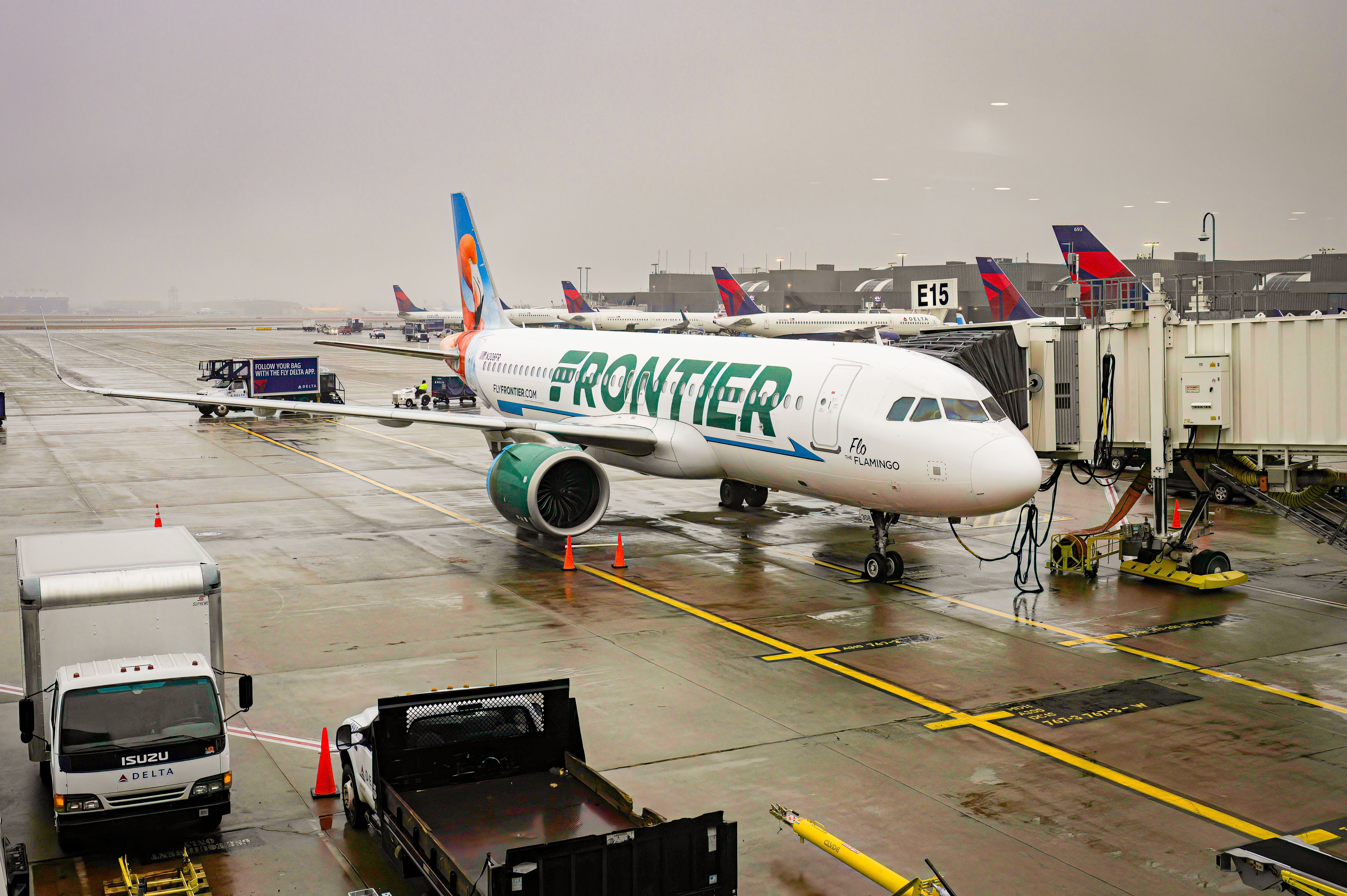 Frontier Airlines Airbus A320neo at Hartfield-Jackson International ATL Shutterstock_2421356787
