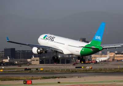 LEVEL Airbus A330-200 landing at BCN shutterstock\_1685267053