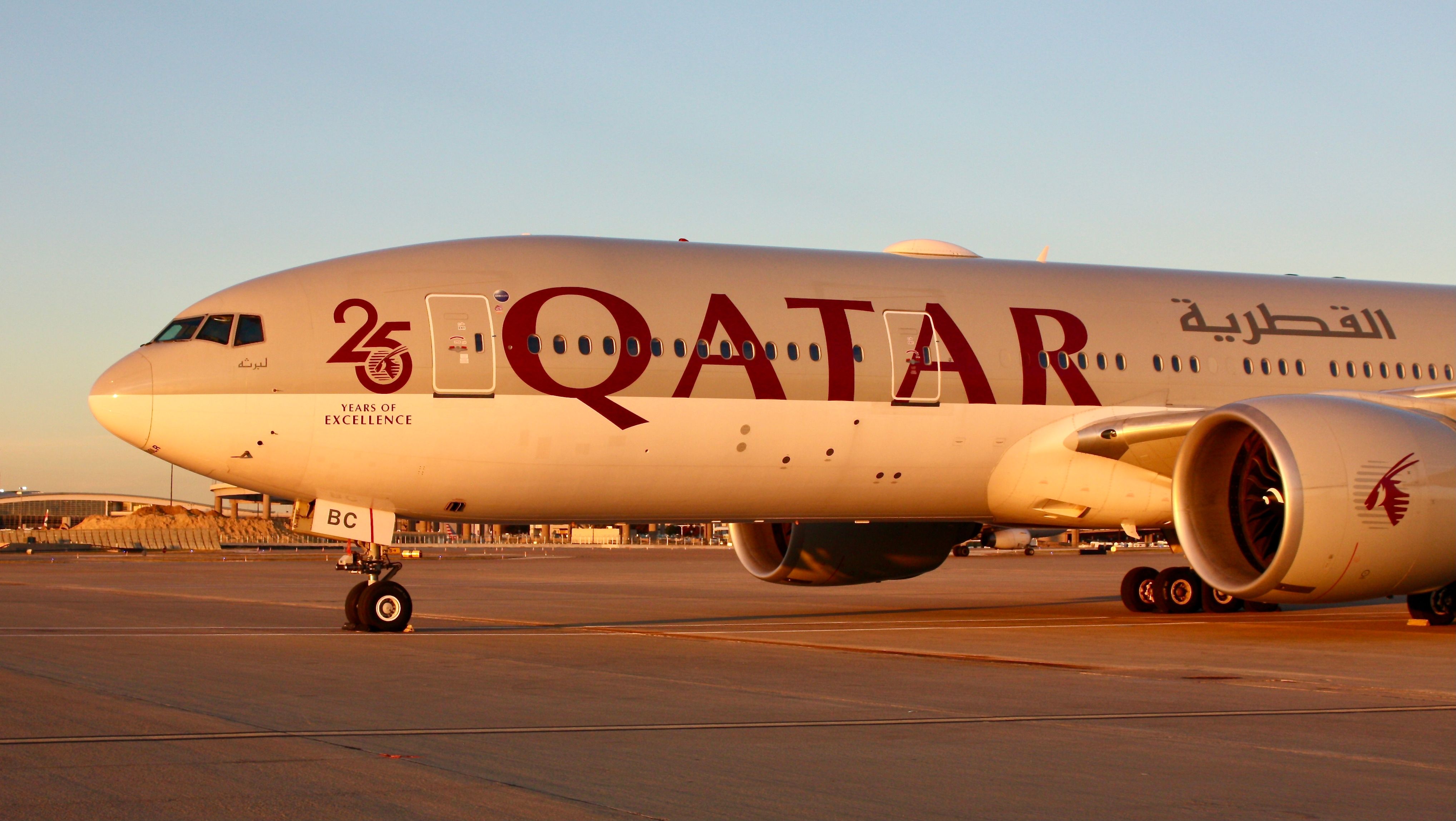 Qatar Airways Boeing 777-200LR at DFW shutterstock_2549900107