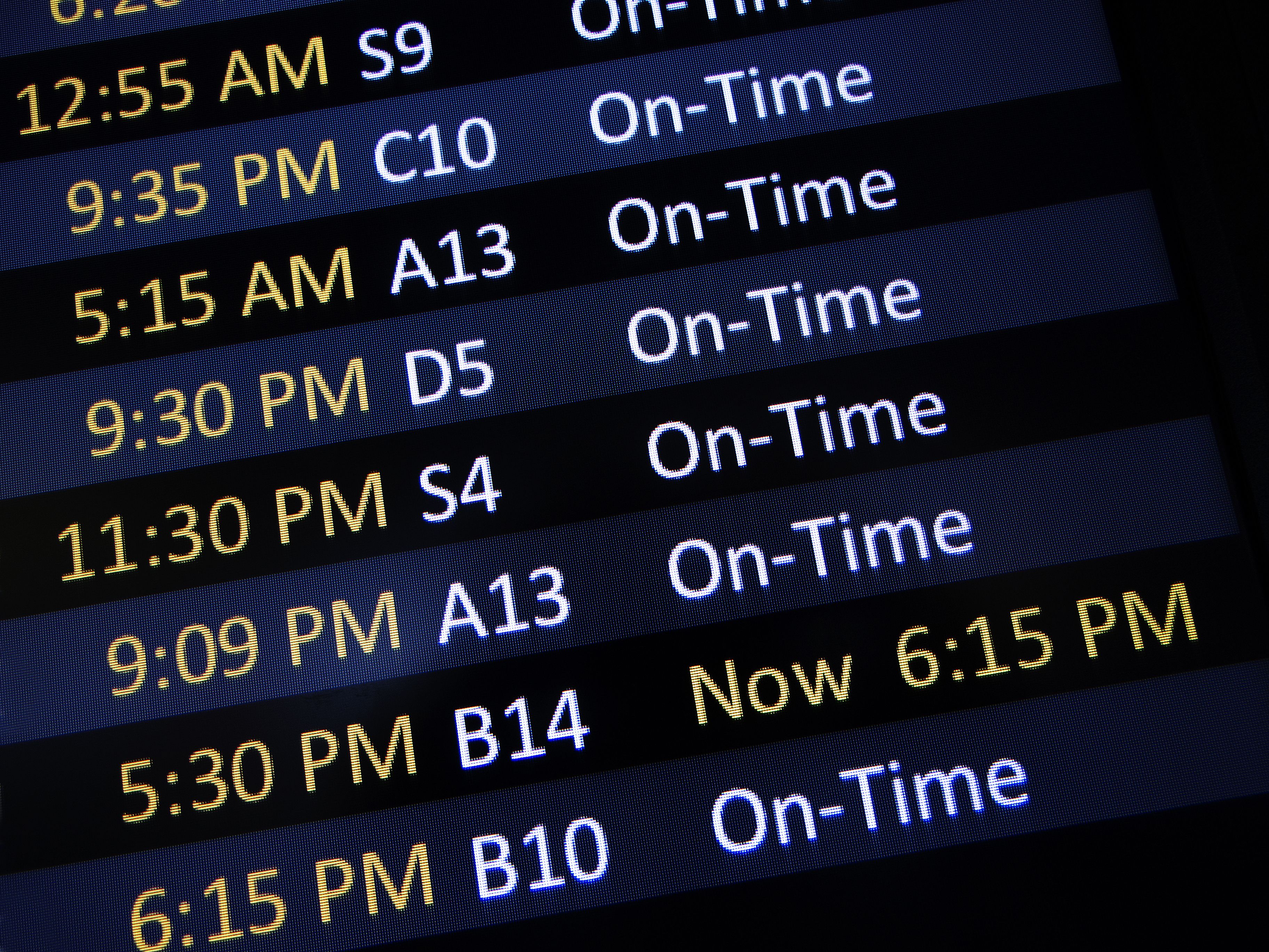 Departure board, on time flights