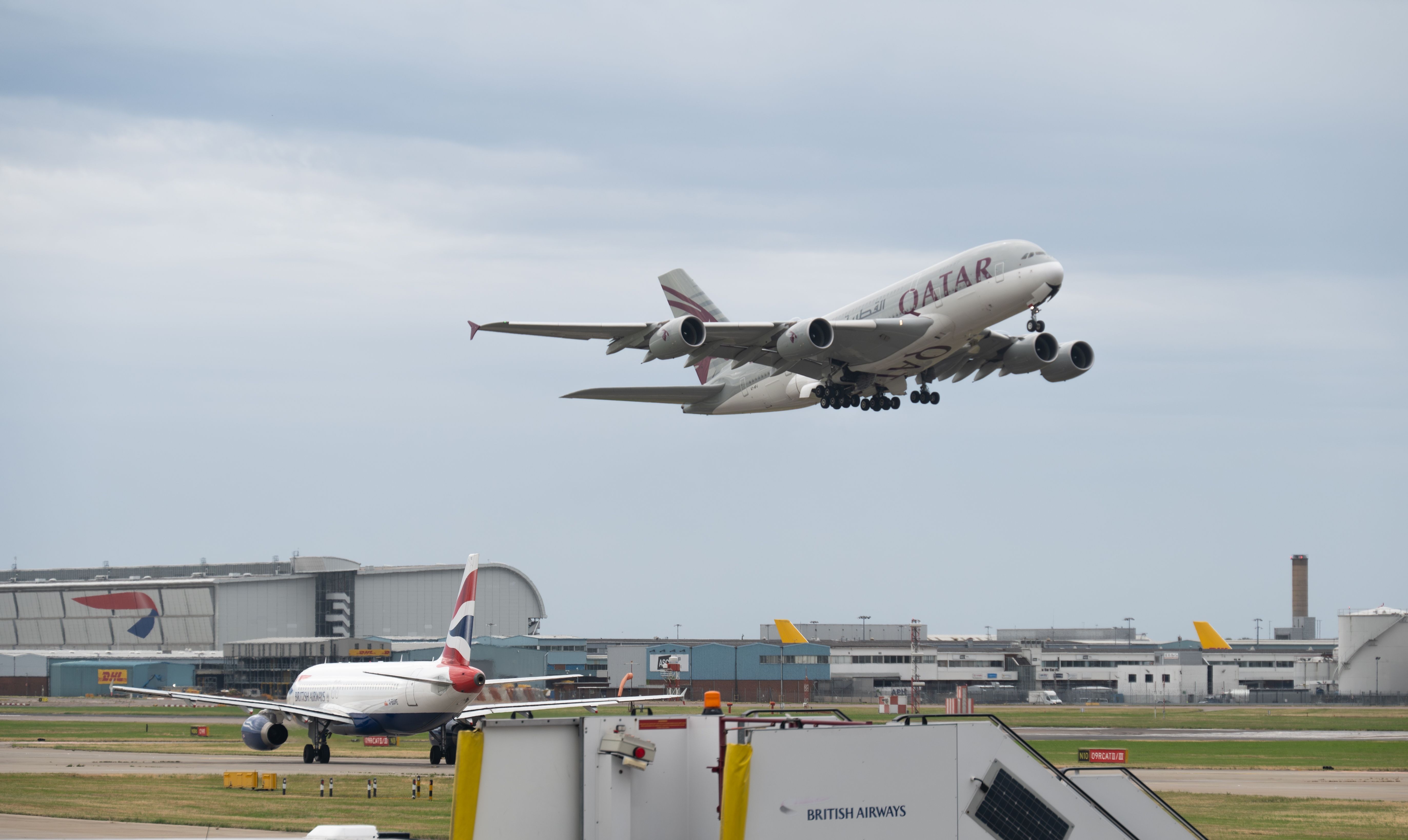 Qatar Airways Airbus A380 Departing Heathrow