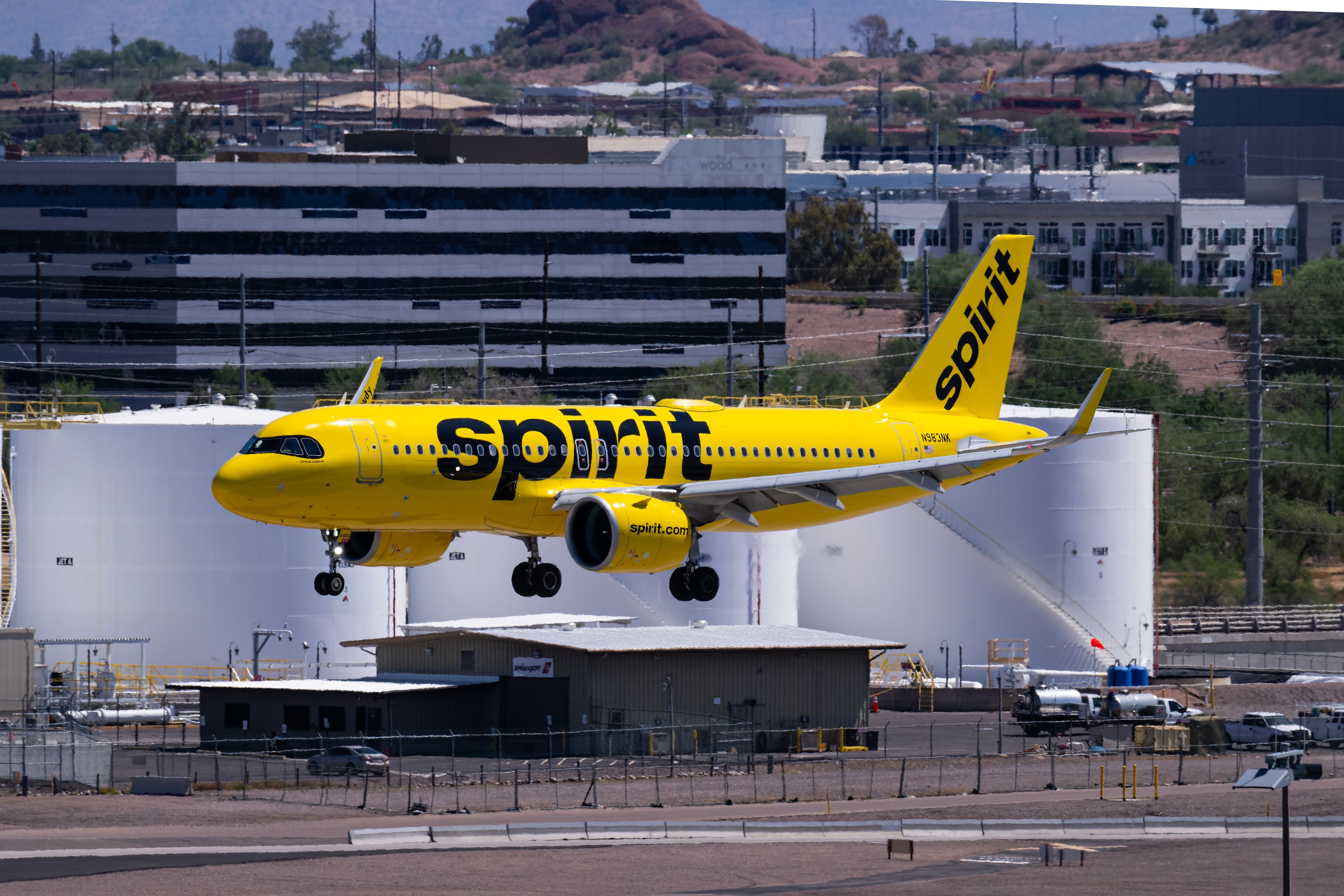 Sky Harbor International Airport 5-29-2023 Phoenix, AZ USA Spirit Airlines Airbus A320Neo N983NK on final for 26 at Phoenix Sky Harbor International Airport