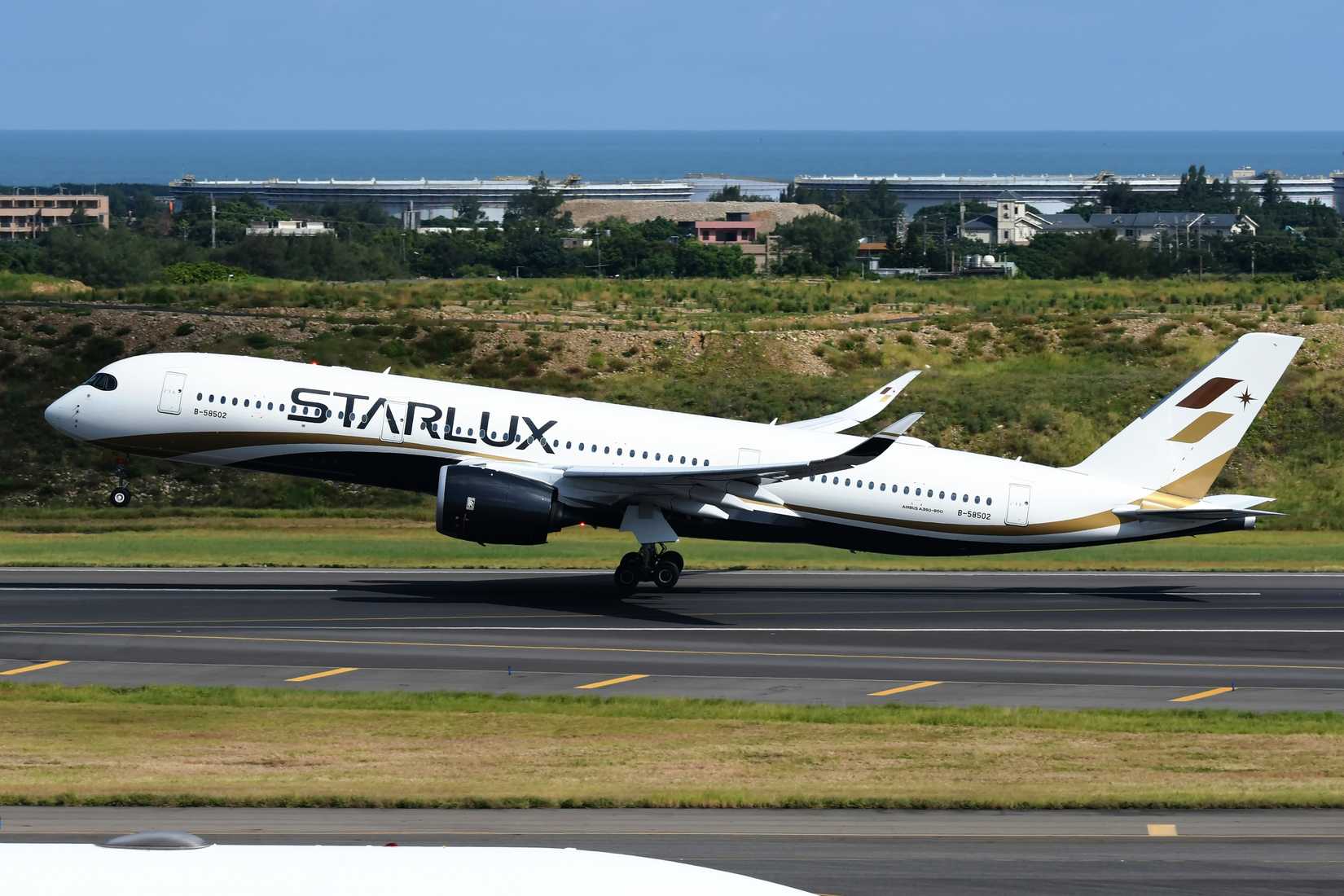 STARLUX Airlines Airbus A350-900 departing TPE shutterstock_2520445593