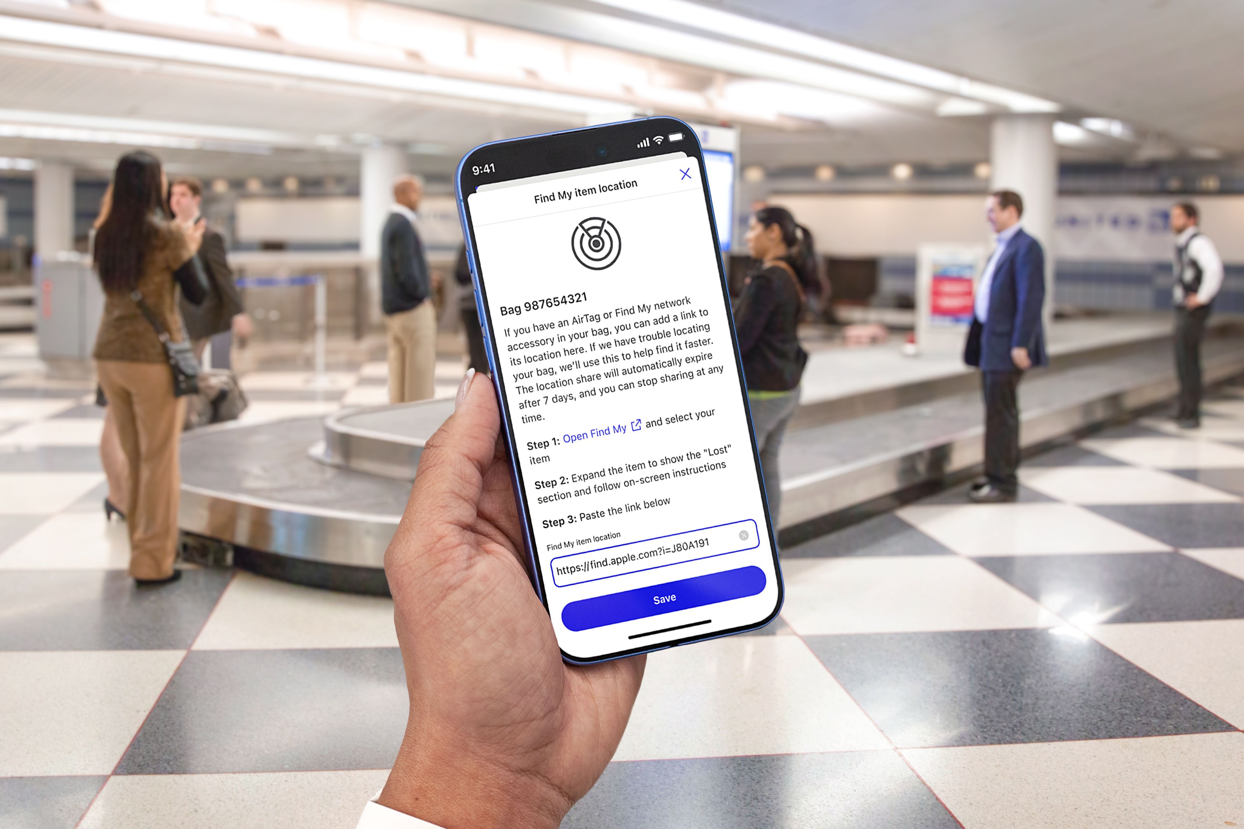 United Airlines' app tracking luggage