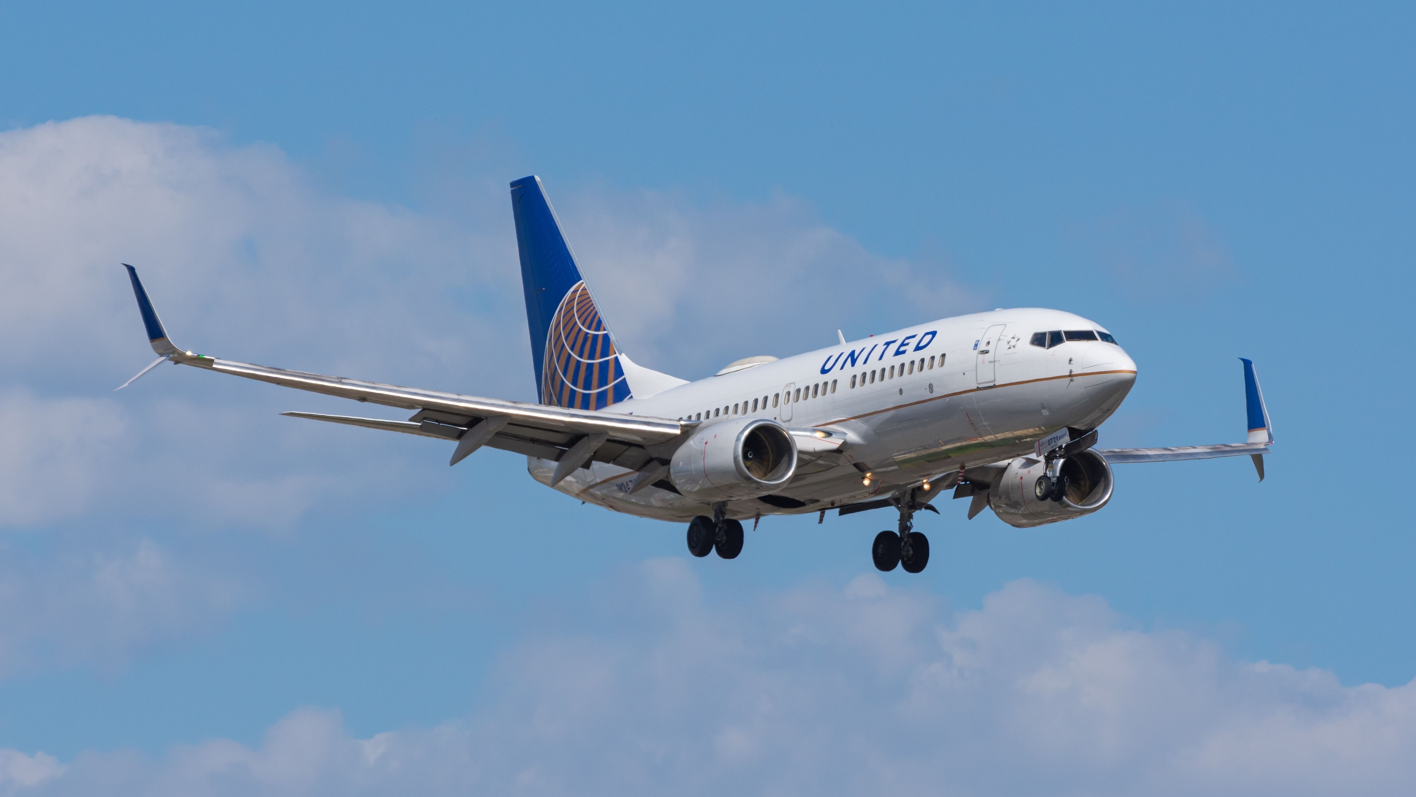 United Airlines Boeing 737-700 landing at YYZ shutterstock_2404382501