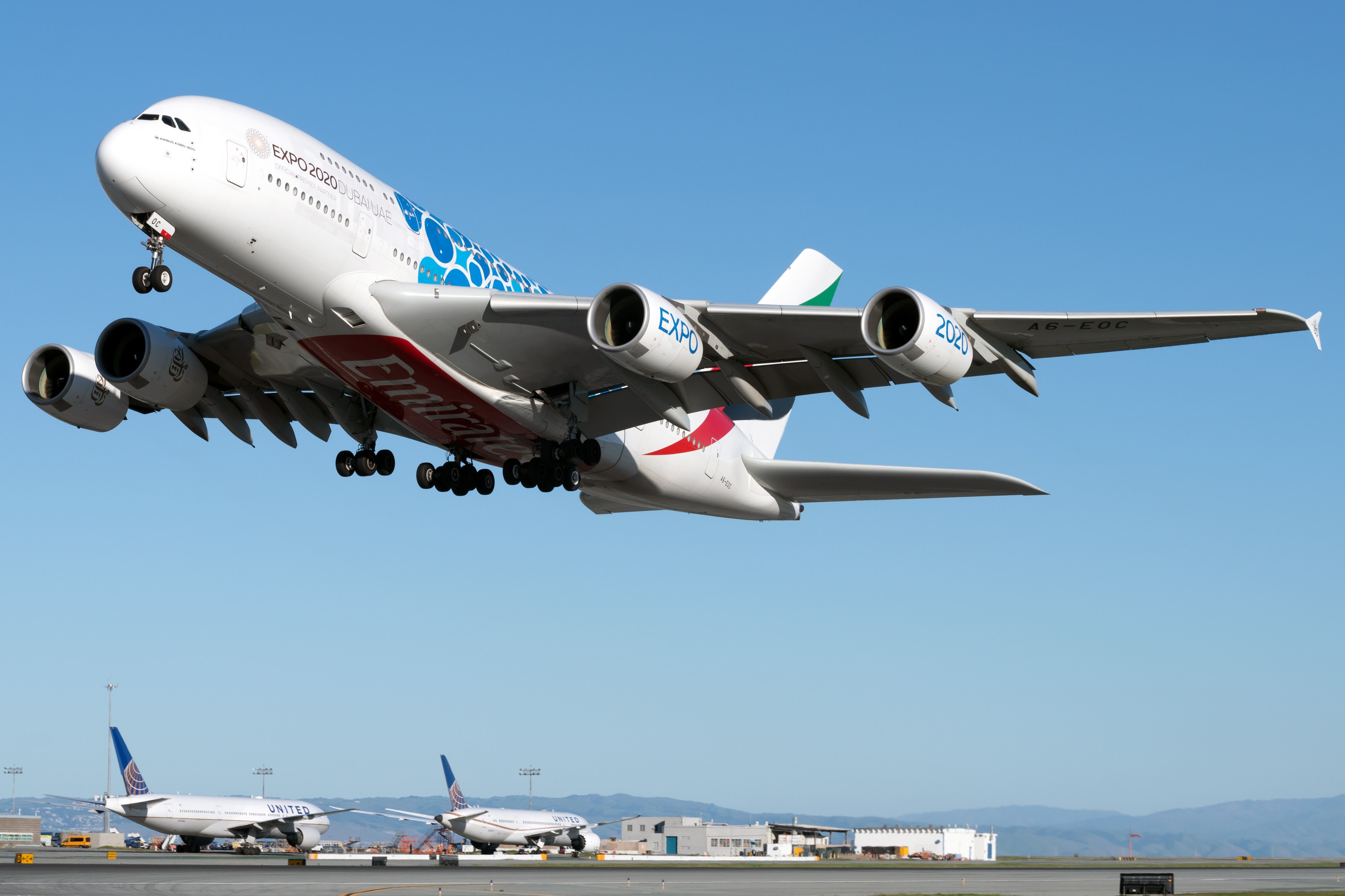 Emirates A380 departure San Francisco