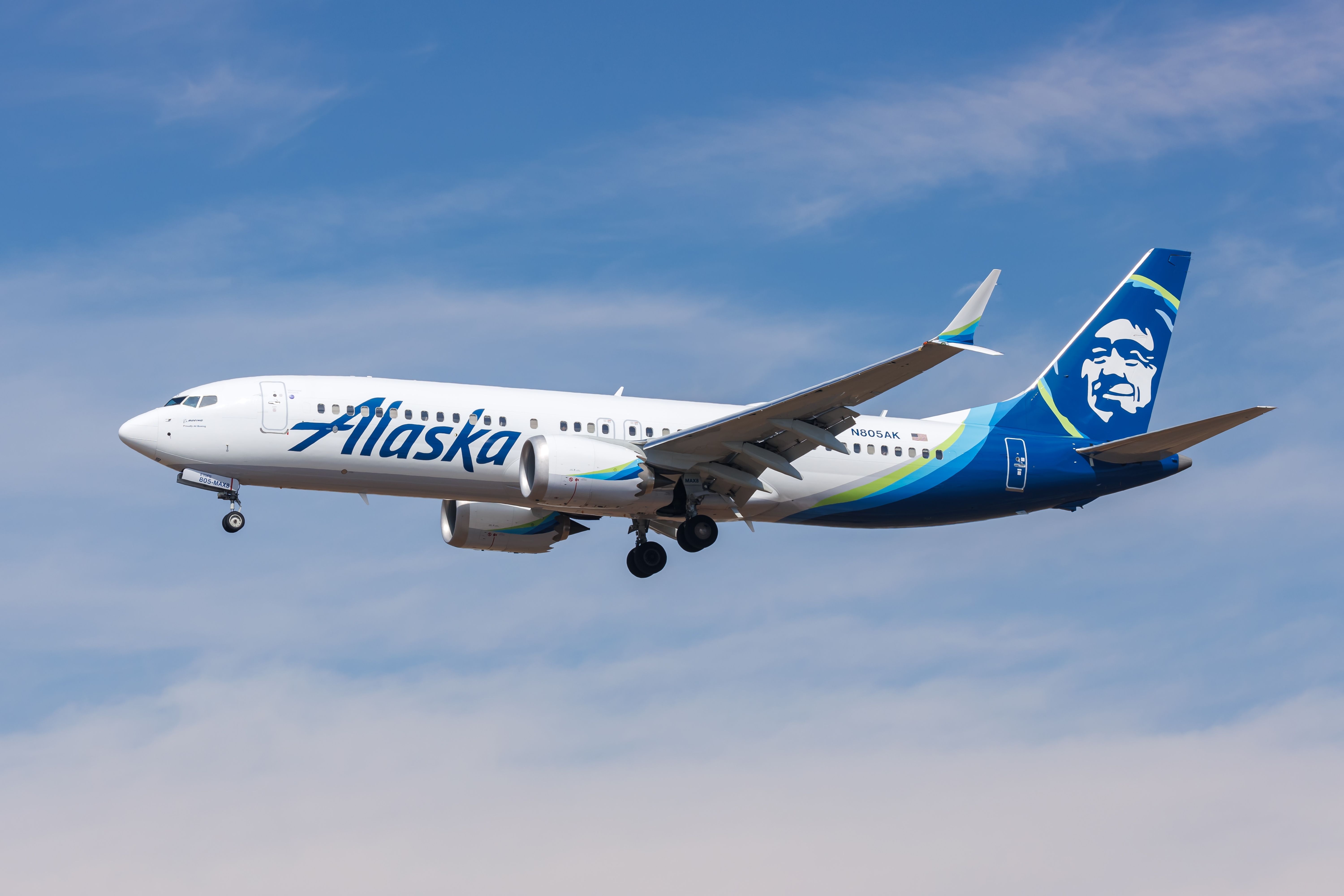 阿拉斯加航空公司波音737 Max 8離開洛杉磯國際機場寬鬆