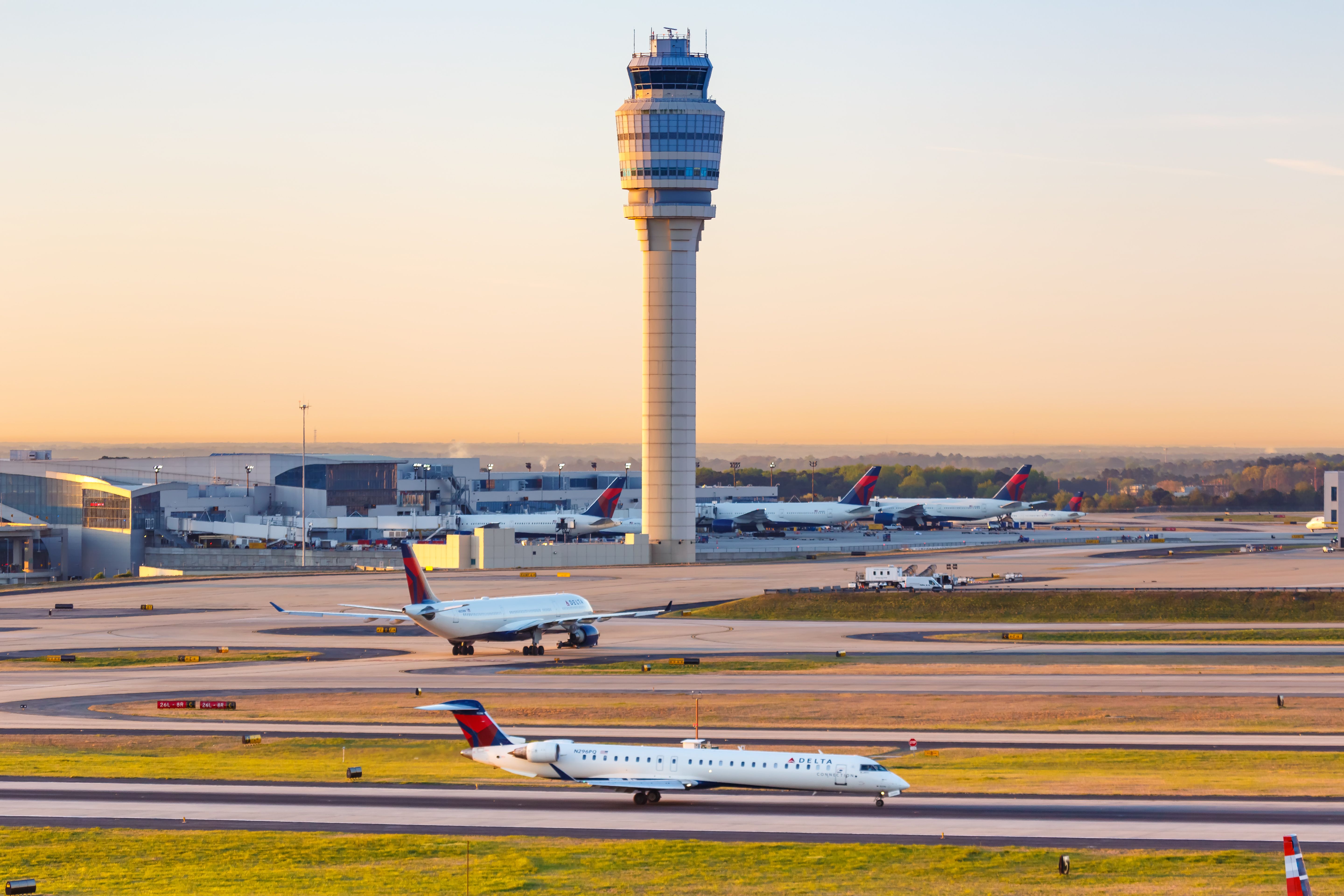 Delta Air Lines aircraft at Hartsfield-Jackson Atlanta International Airport ATL shutterstock_1606406644