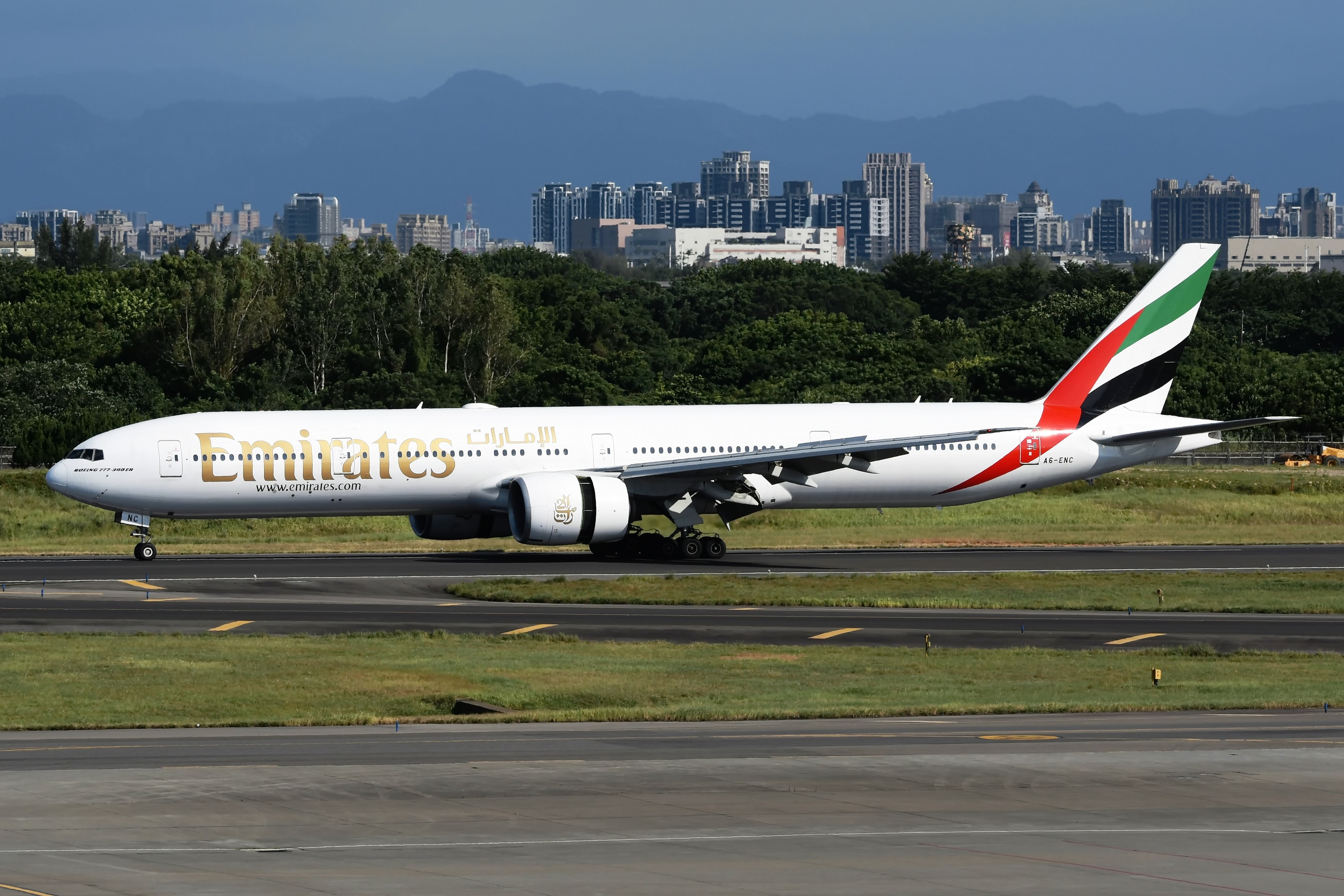 Emirates Boeing 777-300ER landing at TPE