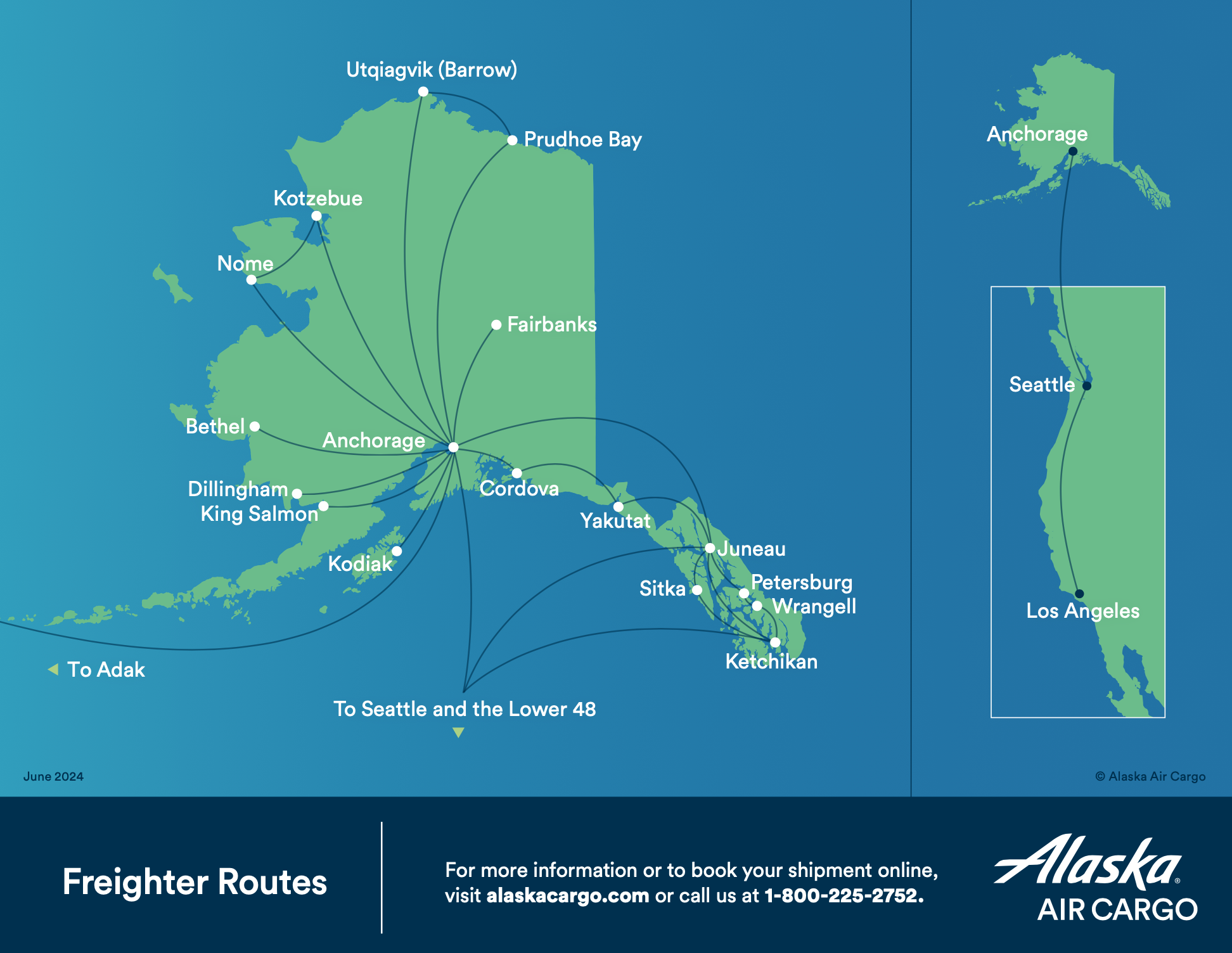 Alaska Airlines freighter route map 2024