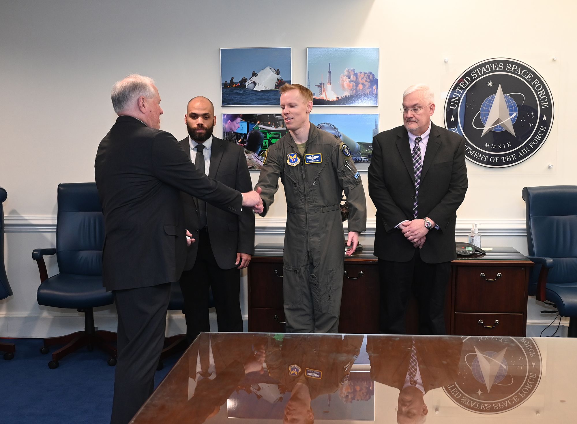 Secretary of the Air Force Frank Kendall recognizes members of the NGAD Rising Equinox Team at the Pentagon, Arlington. Va., Jan 8, 2025.