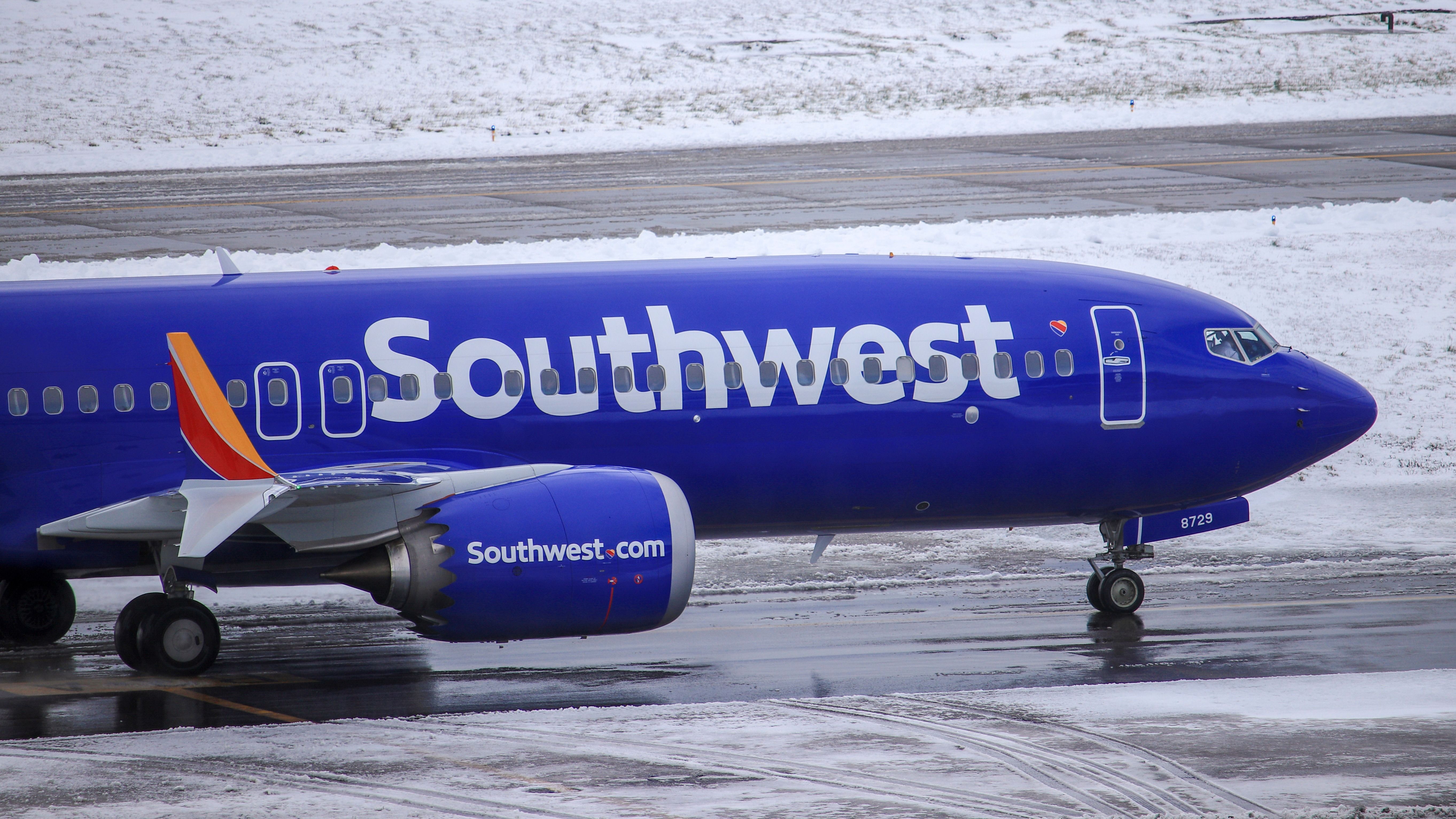 Southern West Airways Boeing 737 Max 8 Taxiing at PDX Shutterstock_1337143979
