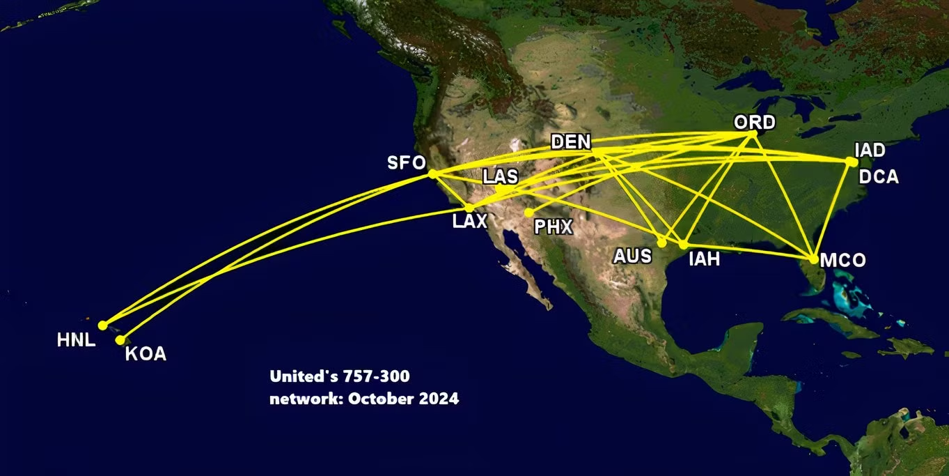 United's 757-300 network October 2024