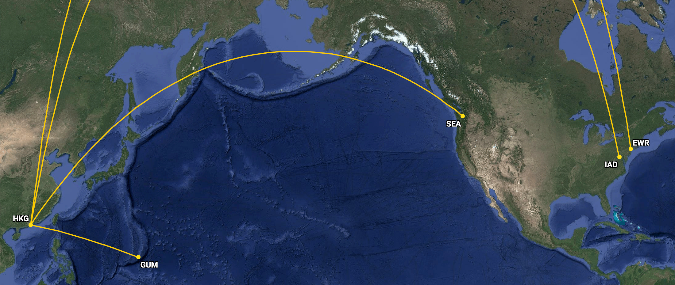 Unserved routes from Hong Kong to North America July 2019 versus July 2025