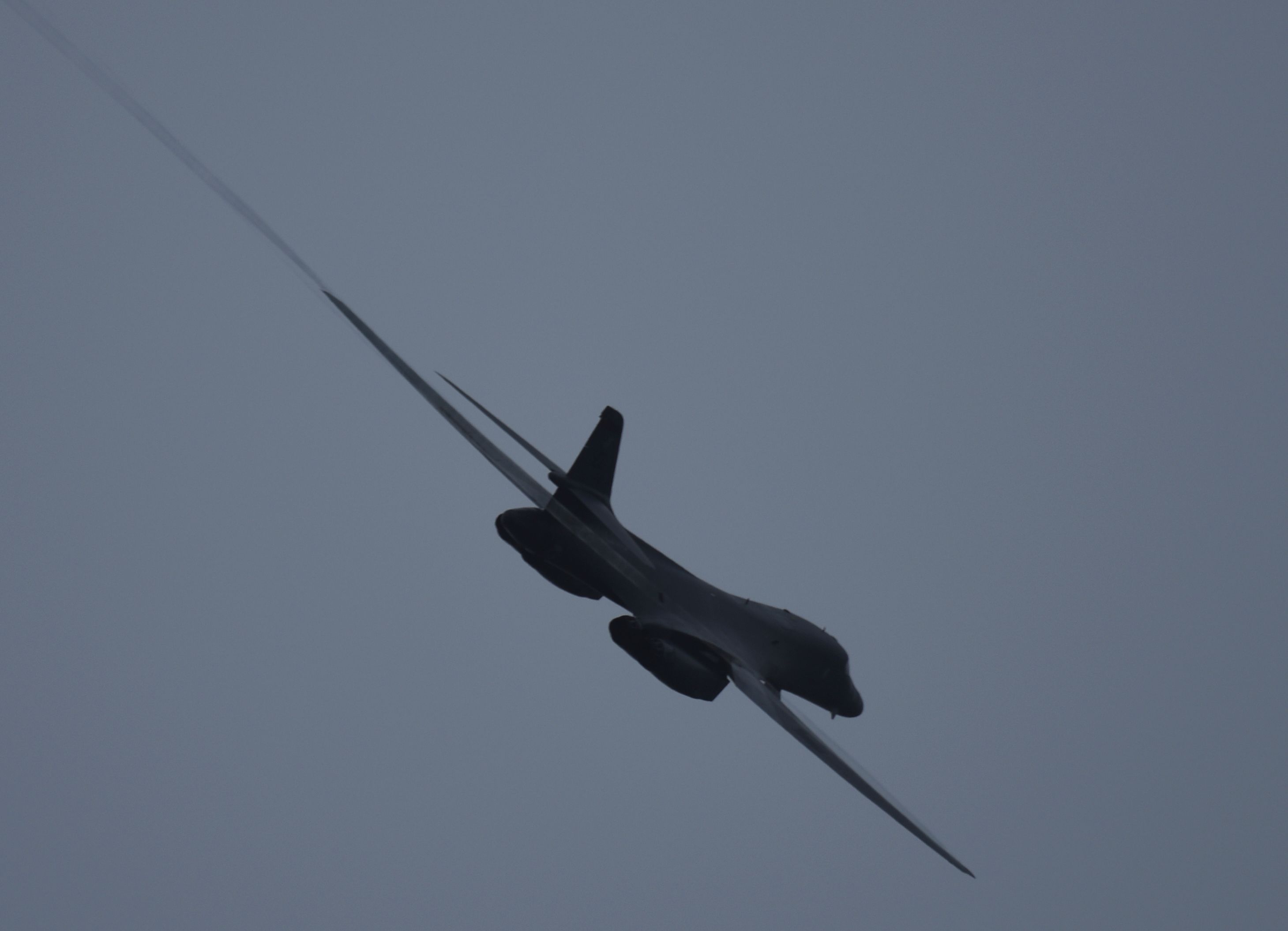 A B-1B Lancer assigned to the 34th Expeditionary Bomb Squadron, deployed from Ellsworth Air Force Base, S.D., conducts a training flight