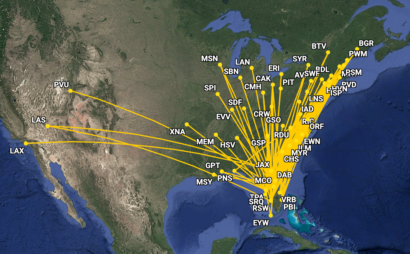 All Breeze Airways Florida lines in September 2025