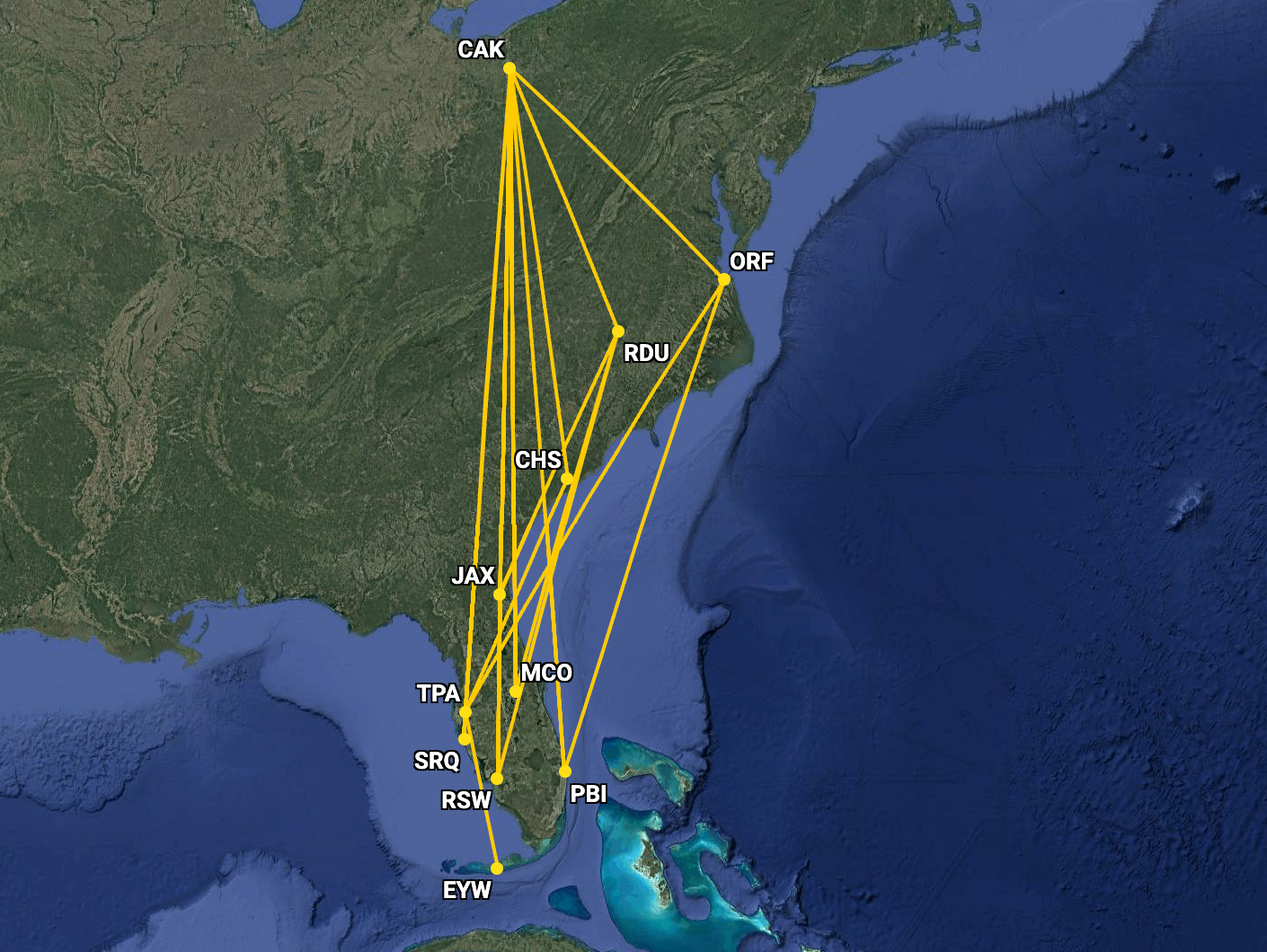 Breze Airways Direct and One-Stop Frails from Akron to Florida
