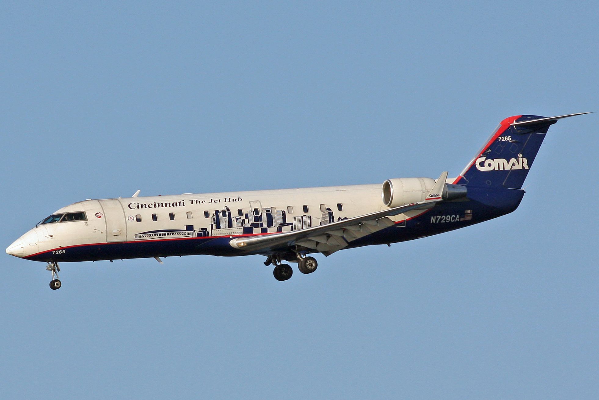 Comair CRJ with a CIncinnati livery landing.