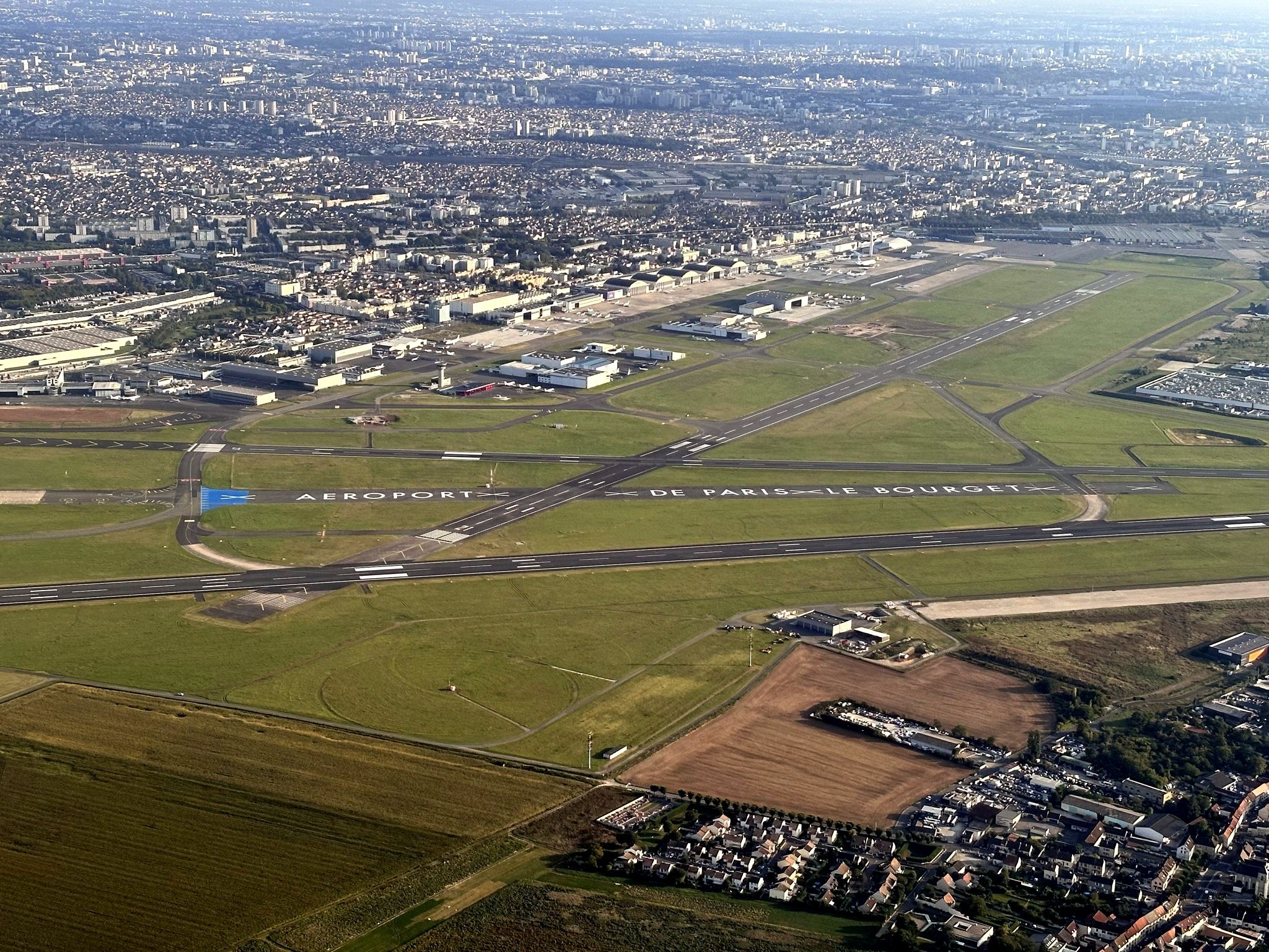 Paris Le Bourget Airport as viewed from the air.