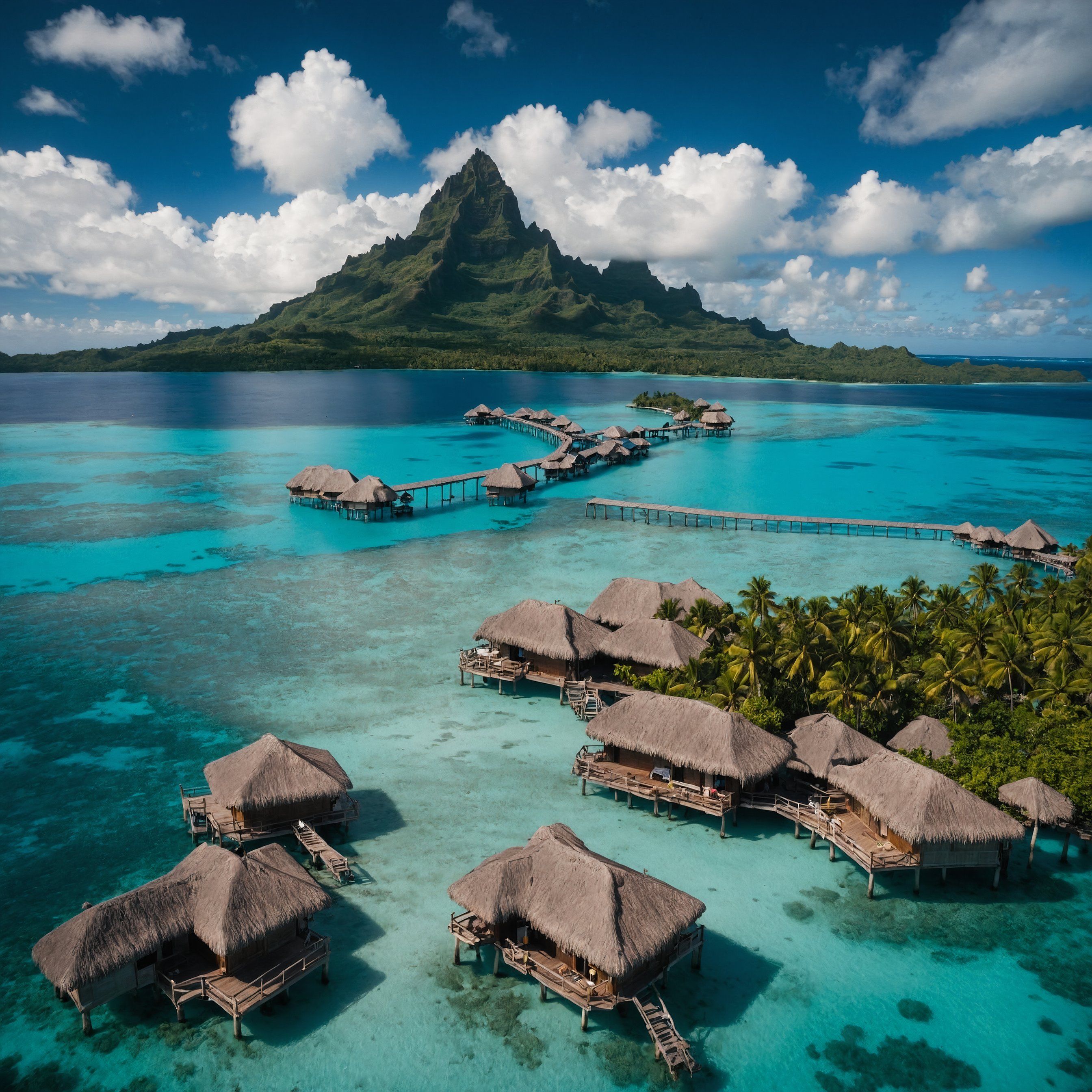 Bora Bora crystal-clear turquoise waters and bungalows