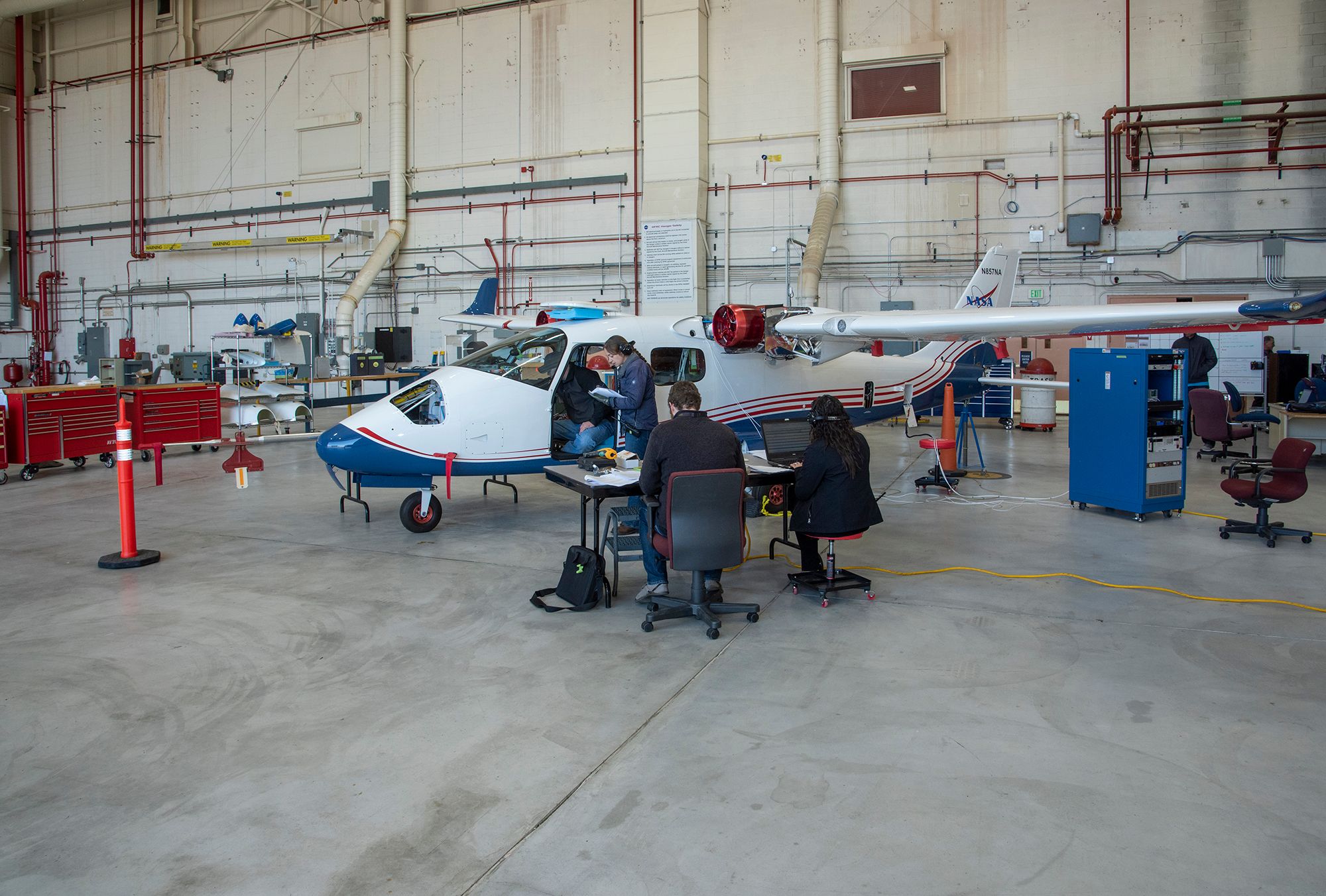 A remote measurement test begins on X-57 Maxwell, the first X-Plane in NASA, where the operating staff at the Armstrong Flight Research in NASA scores the results. The remote measurement test is a critical stage in the X-57 functional test.