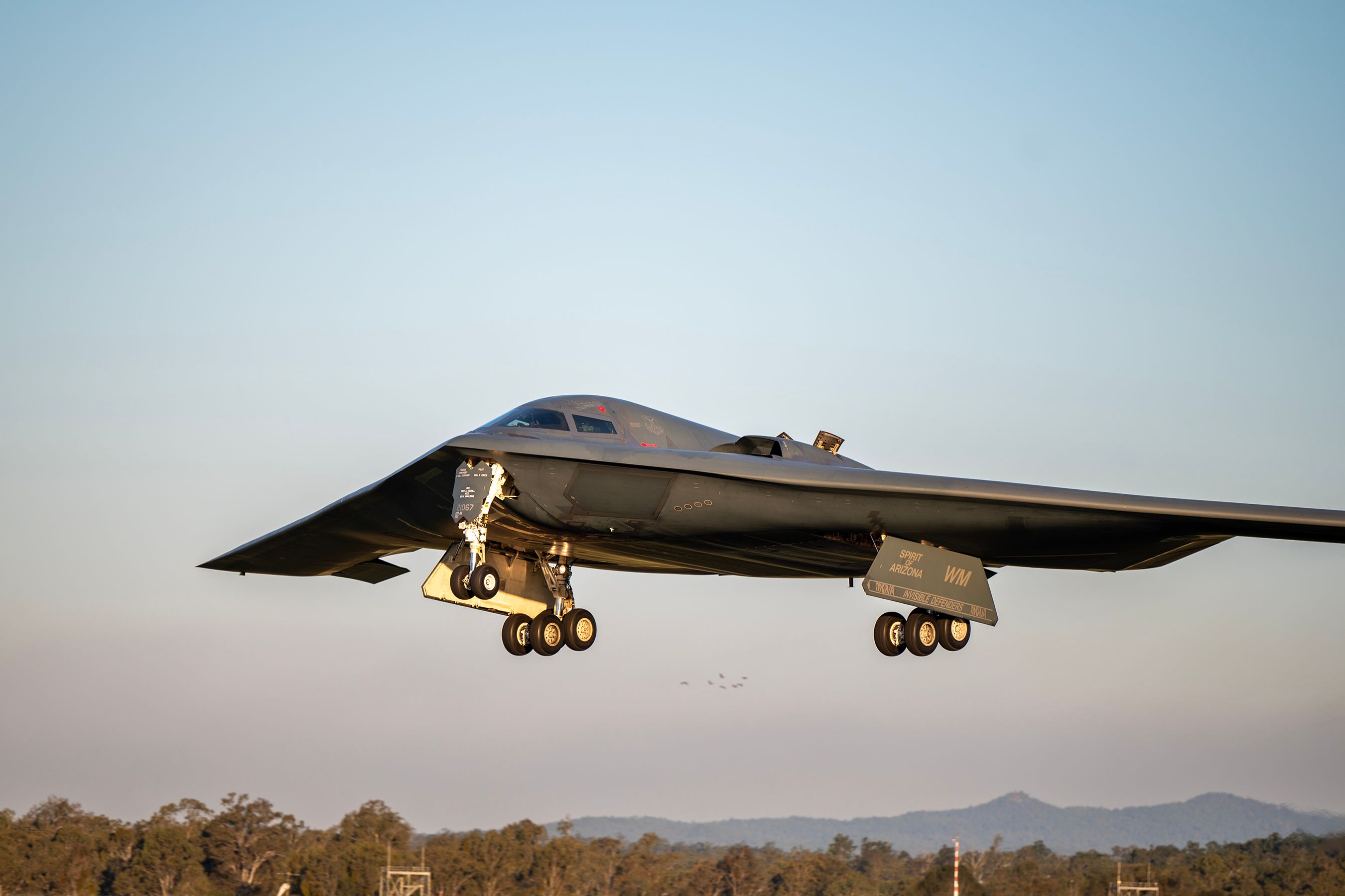 U.S. Air Force B-2 Spirit stealth bomber does a touch-and-go after a Bomber Task Force mission, at Royal Australian Air Force Base Amberley, Australia, Aug. 29, 2024