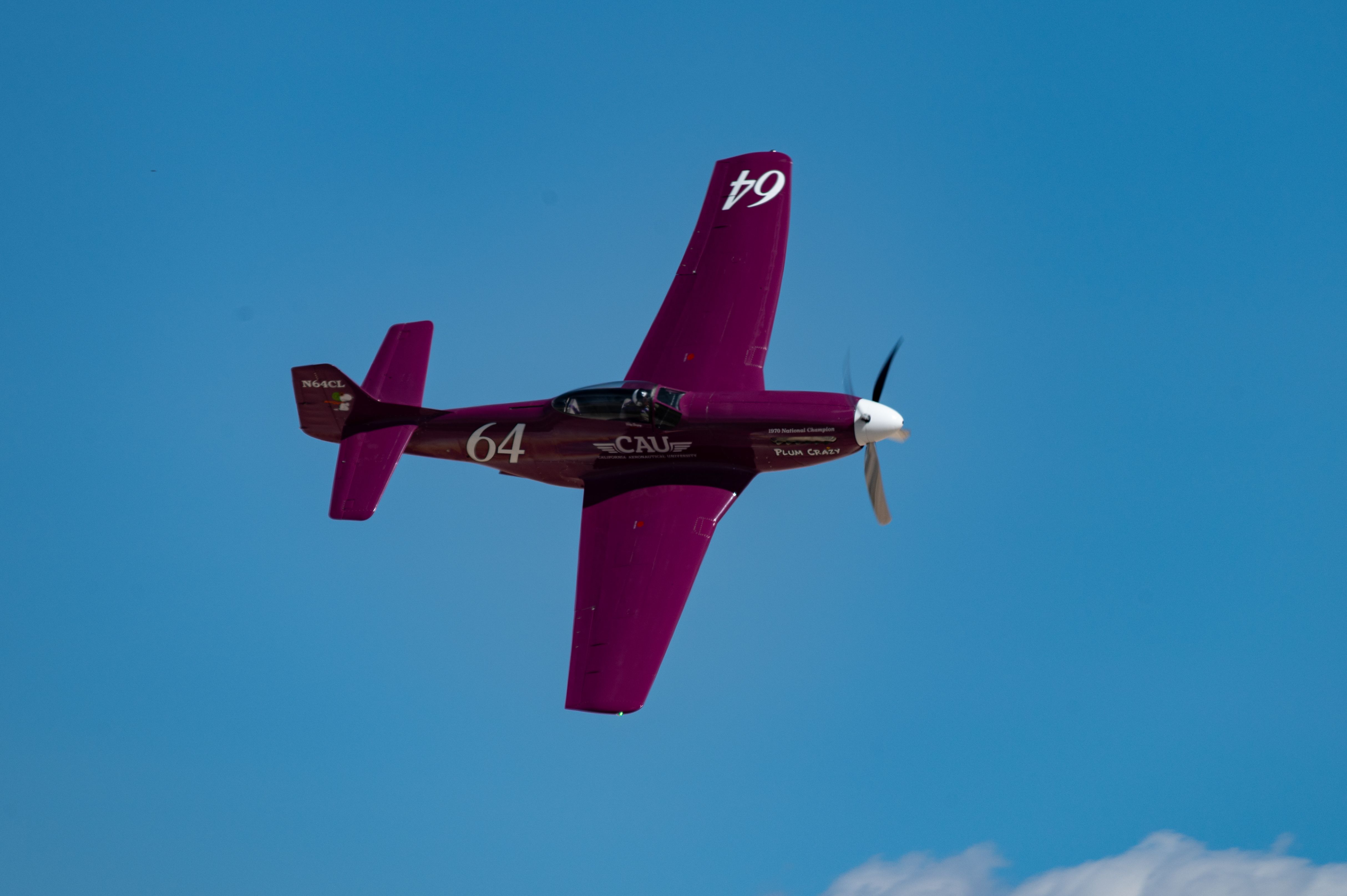 A P-51 Air Racer piloted by Vicky Benzing, performs during Aviation Nation at Nellis Air Force Base, Nevada, April 4, 2025