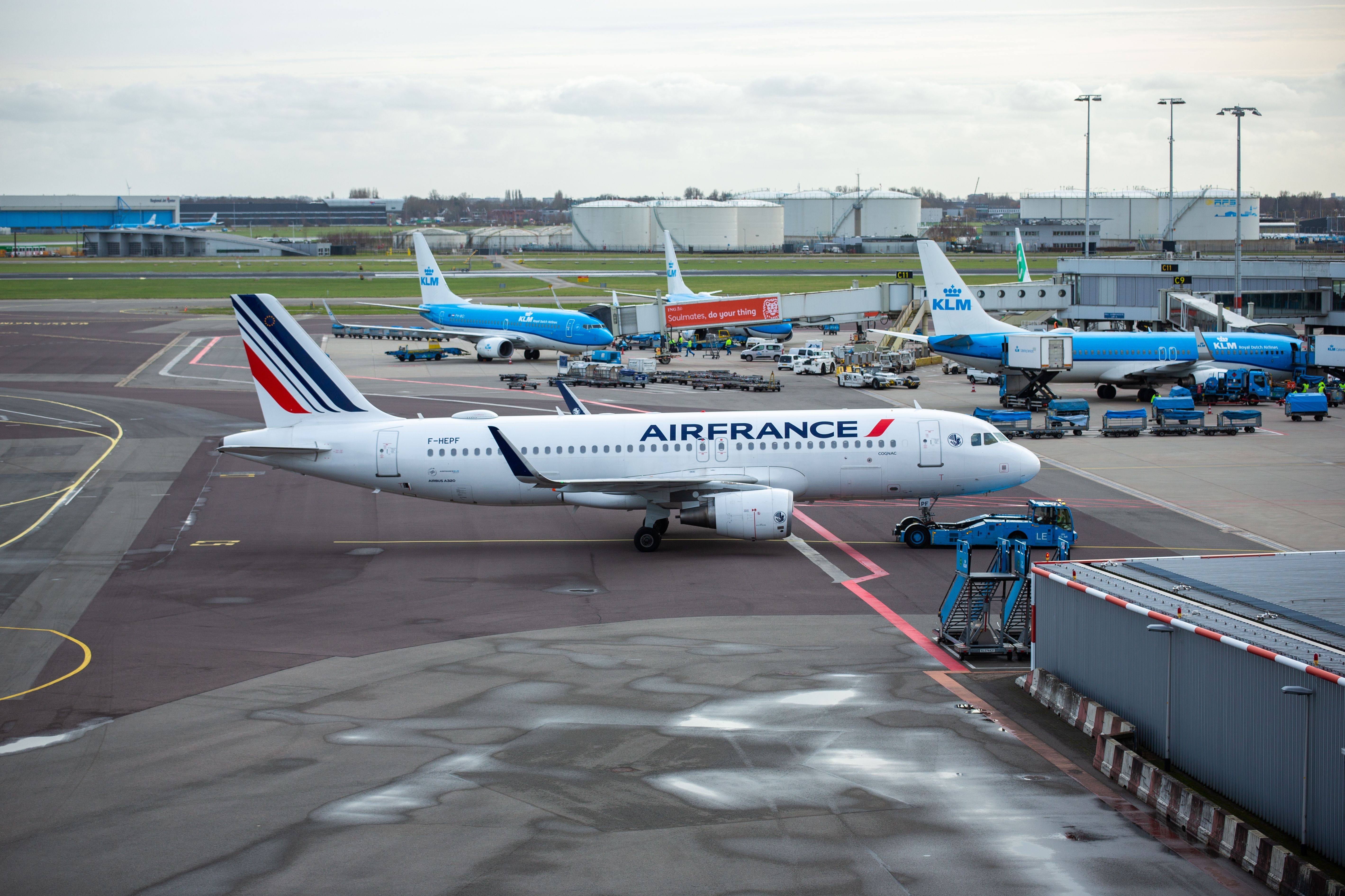 Air France and KLM aircraft at AMS shutterstock_2424230663