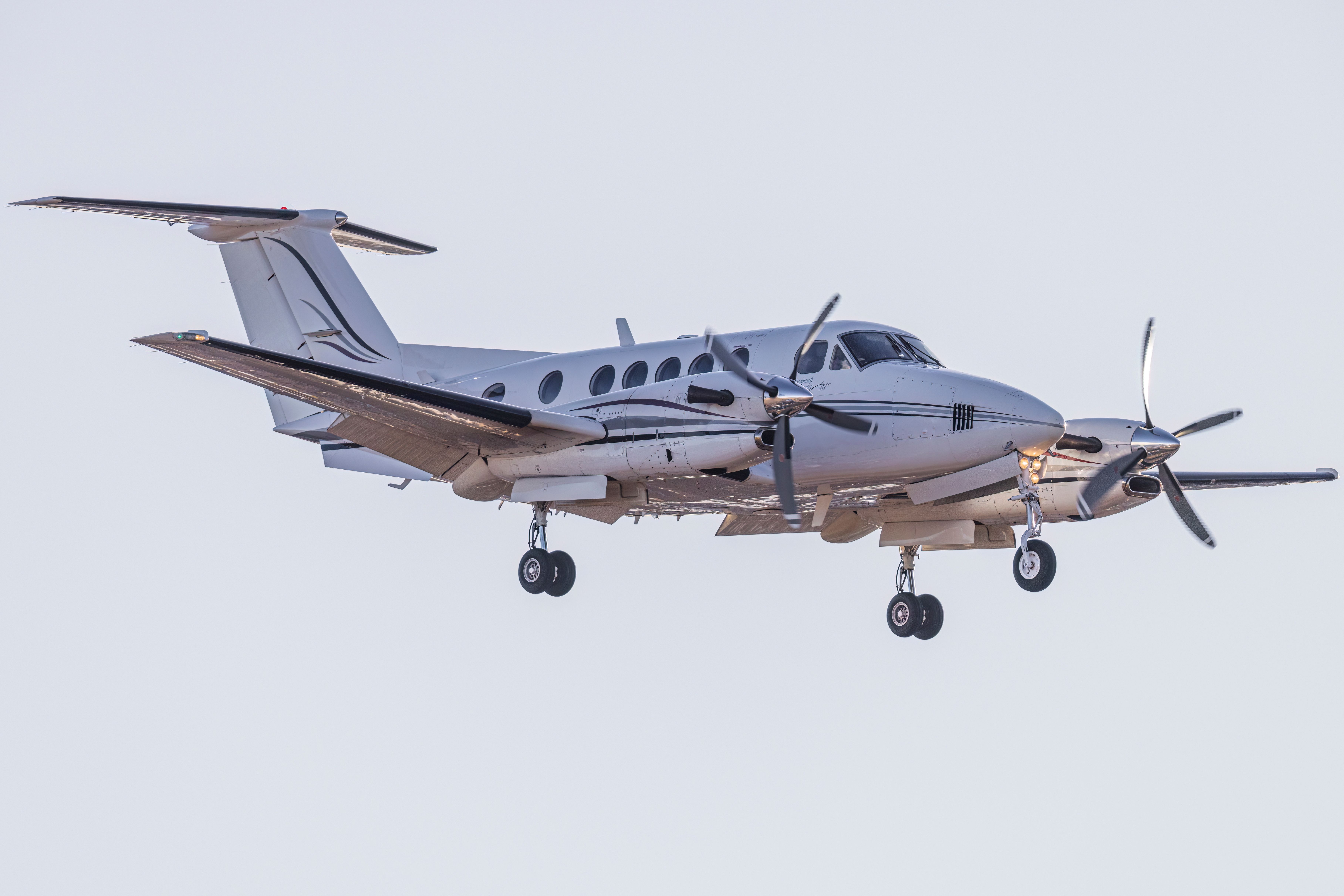 King Air arrives at the Centennial Airport at sunset.