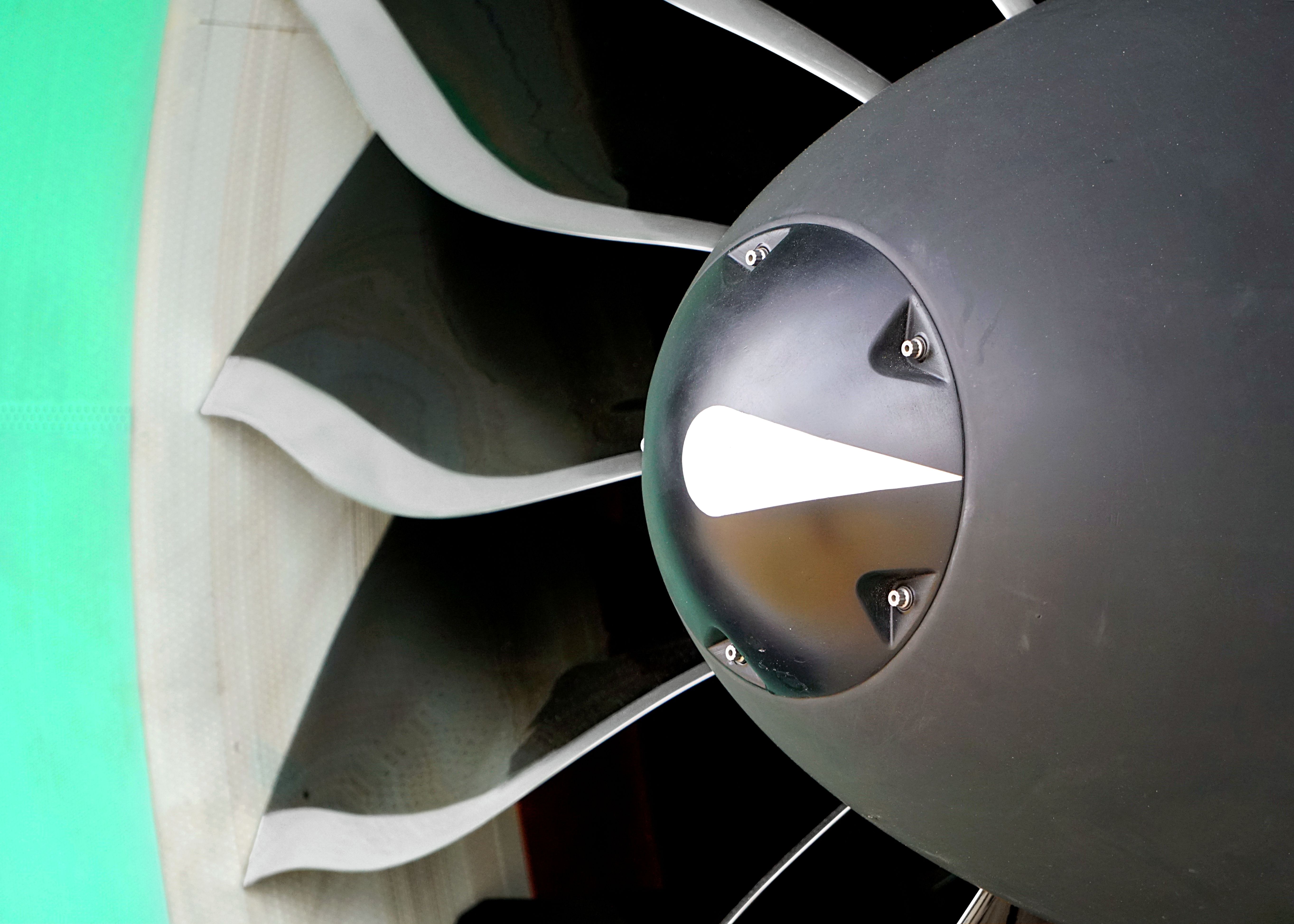PW1000 engine of the Airbus A220 is pictured up close on display at the 2023 Paris Airshow