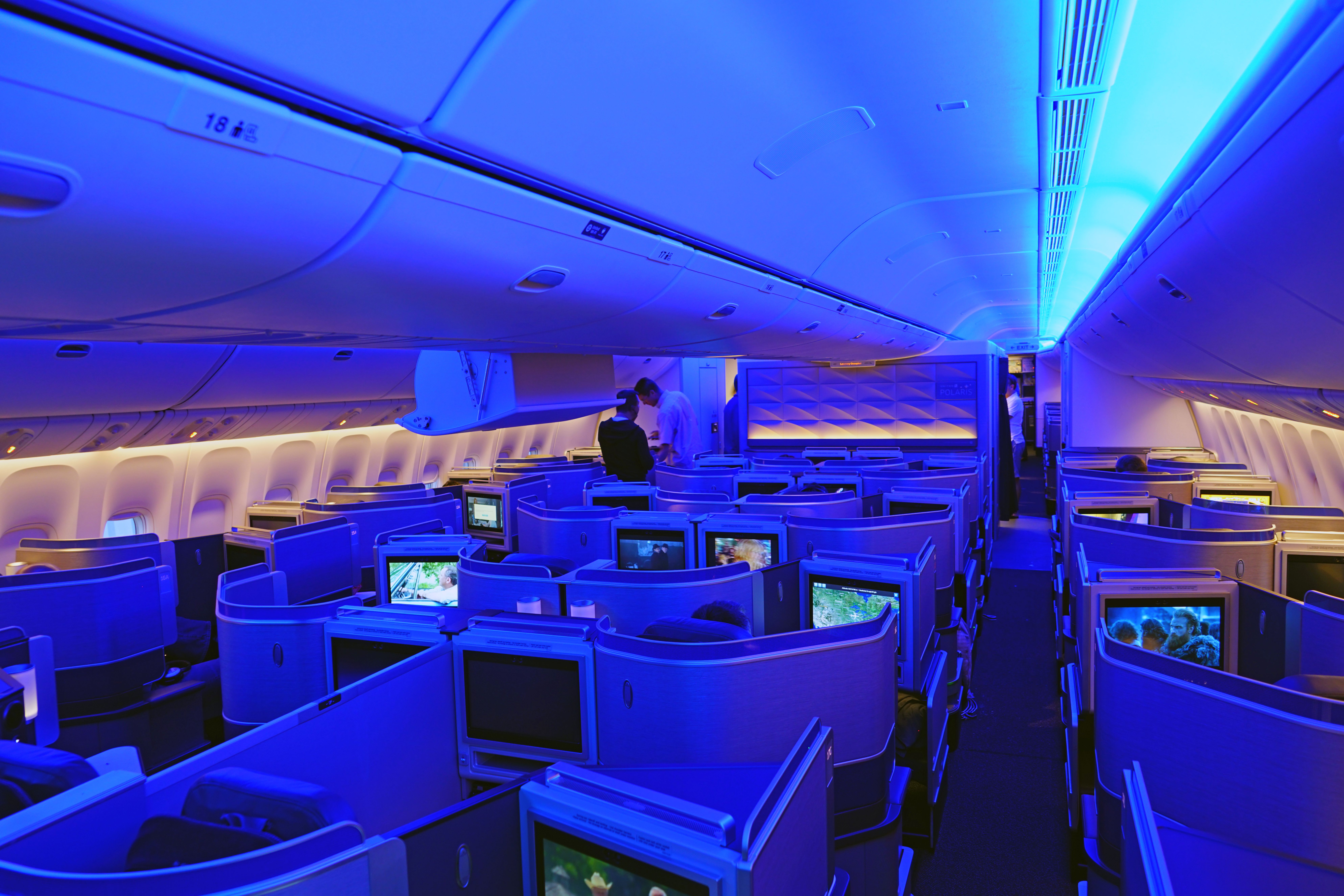 A United Airlines Polaris cabin