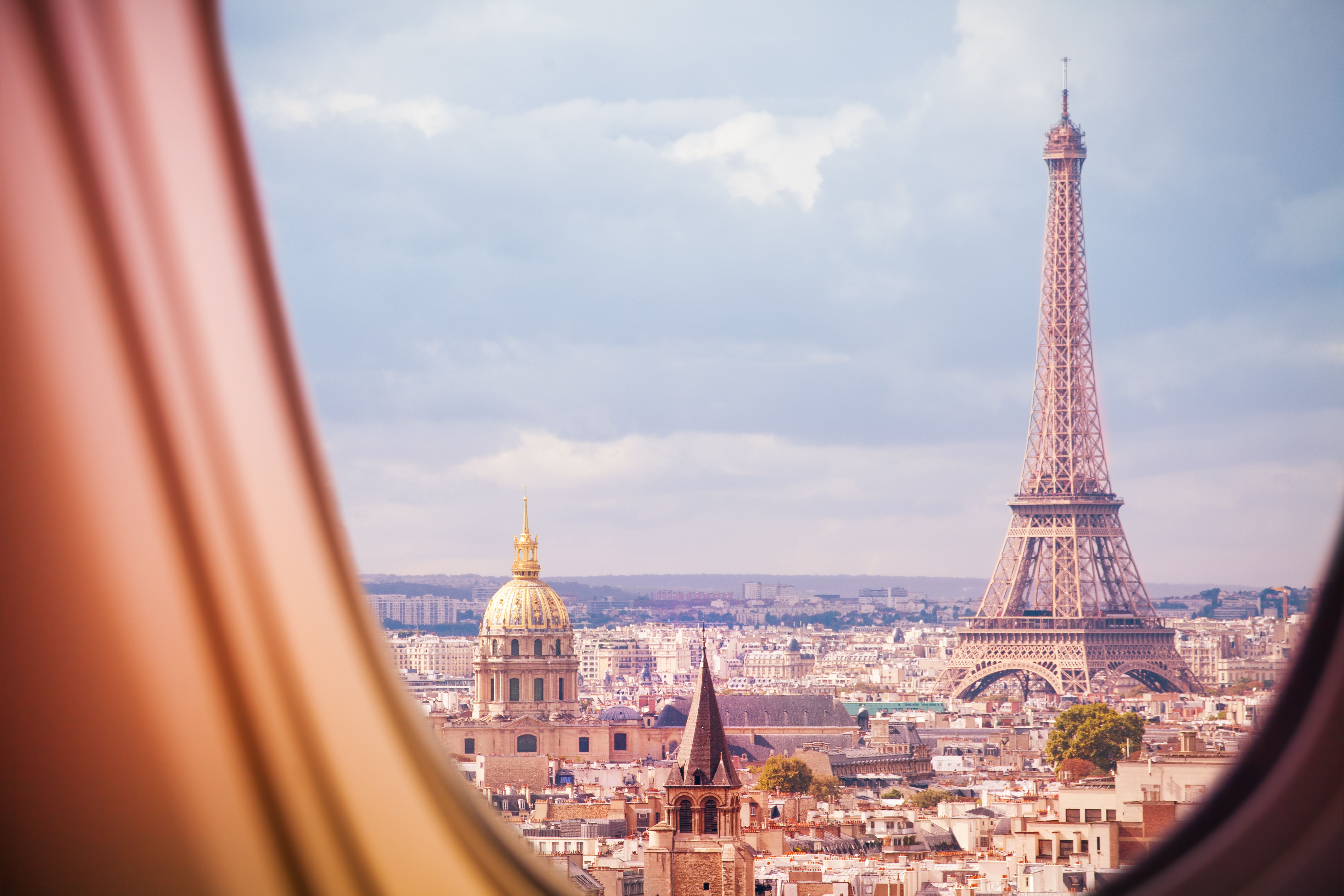 Paris and Eiffel tower view from plane window