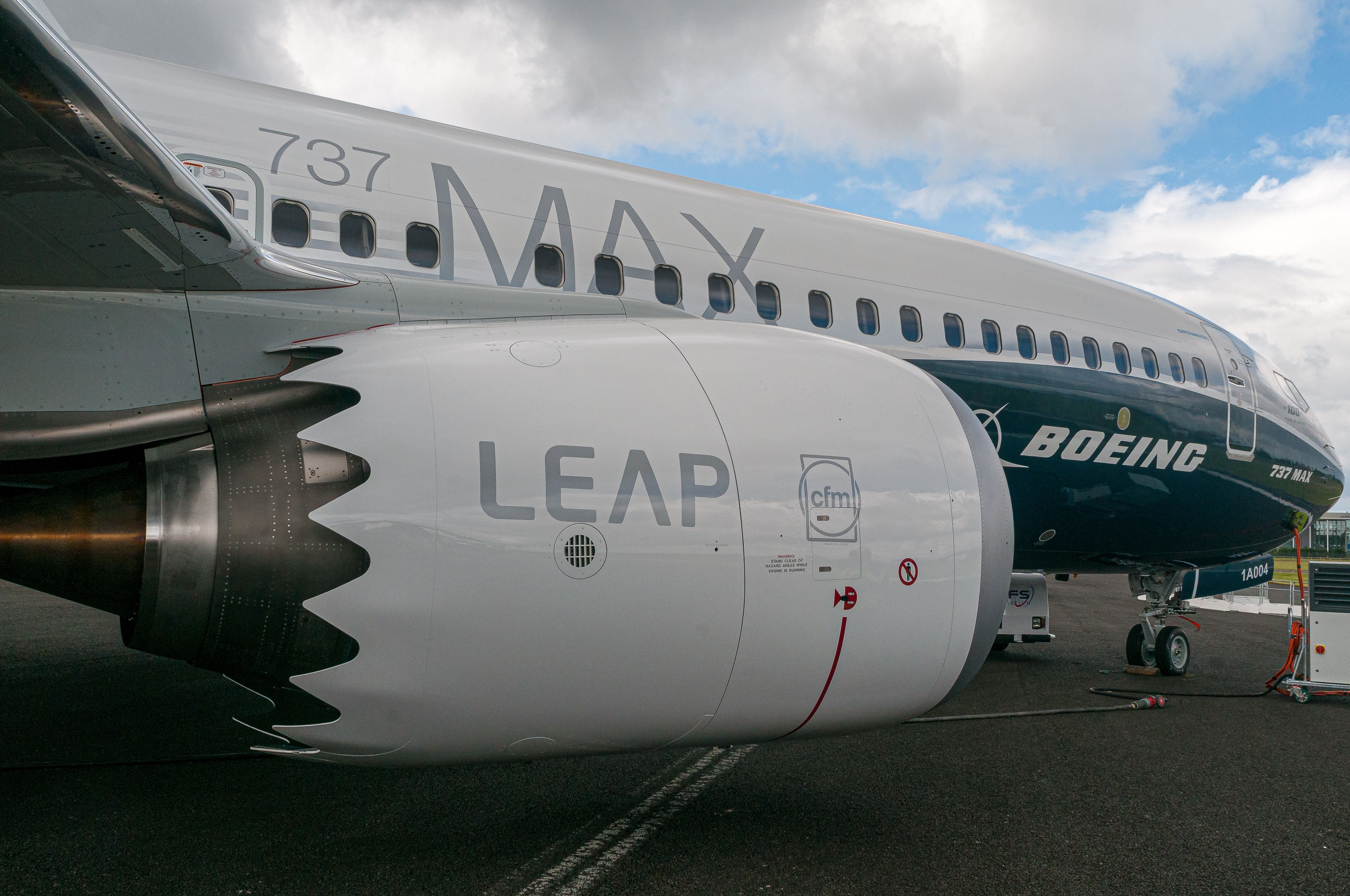 Prototype Boeing 737-8 Max at the Farnborough Airshow in July 2016