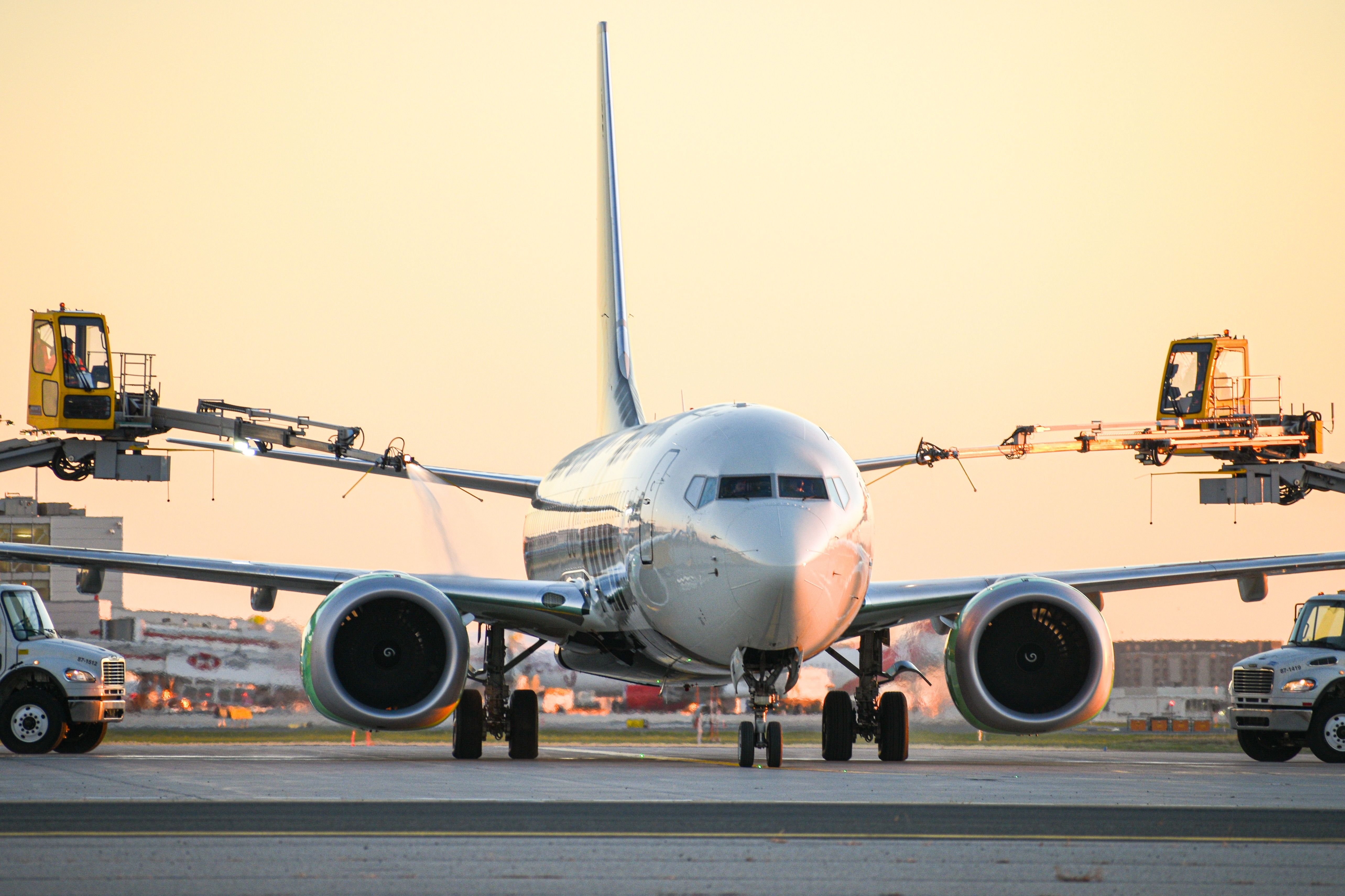 Flair Airlines Boeing 737 MAX 8 being de-iced before takeoff at Toronto Pearson