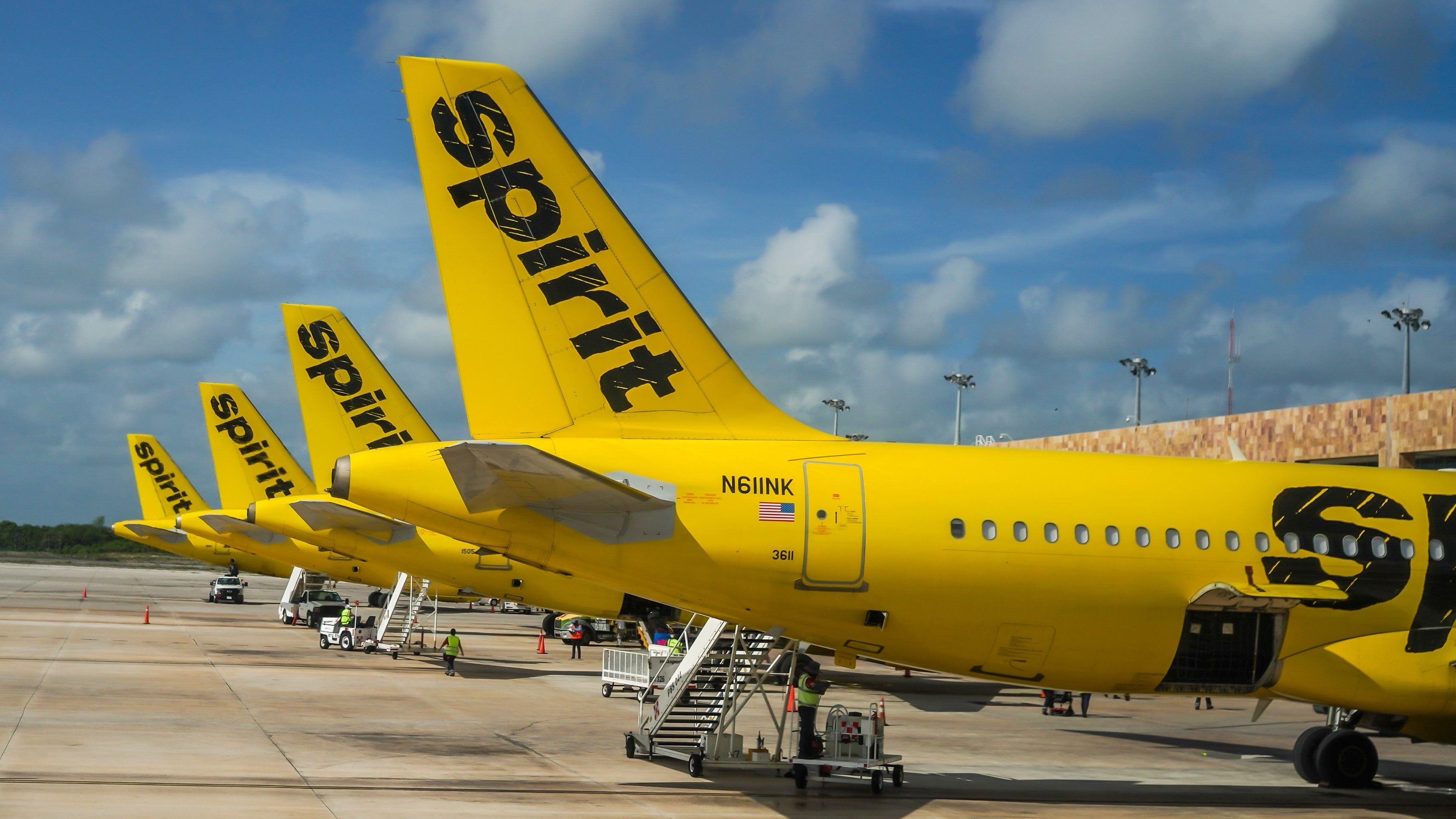 Spirit Airlines plane on tarmac at Cancun International Airport