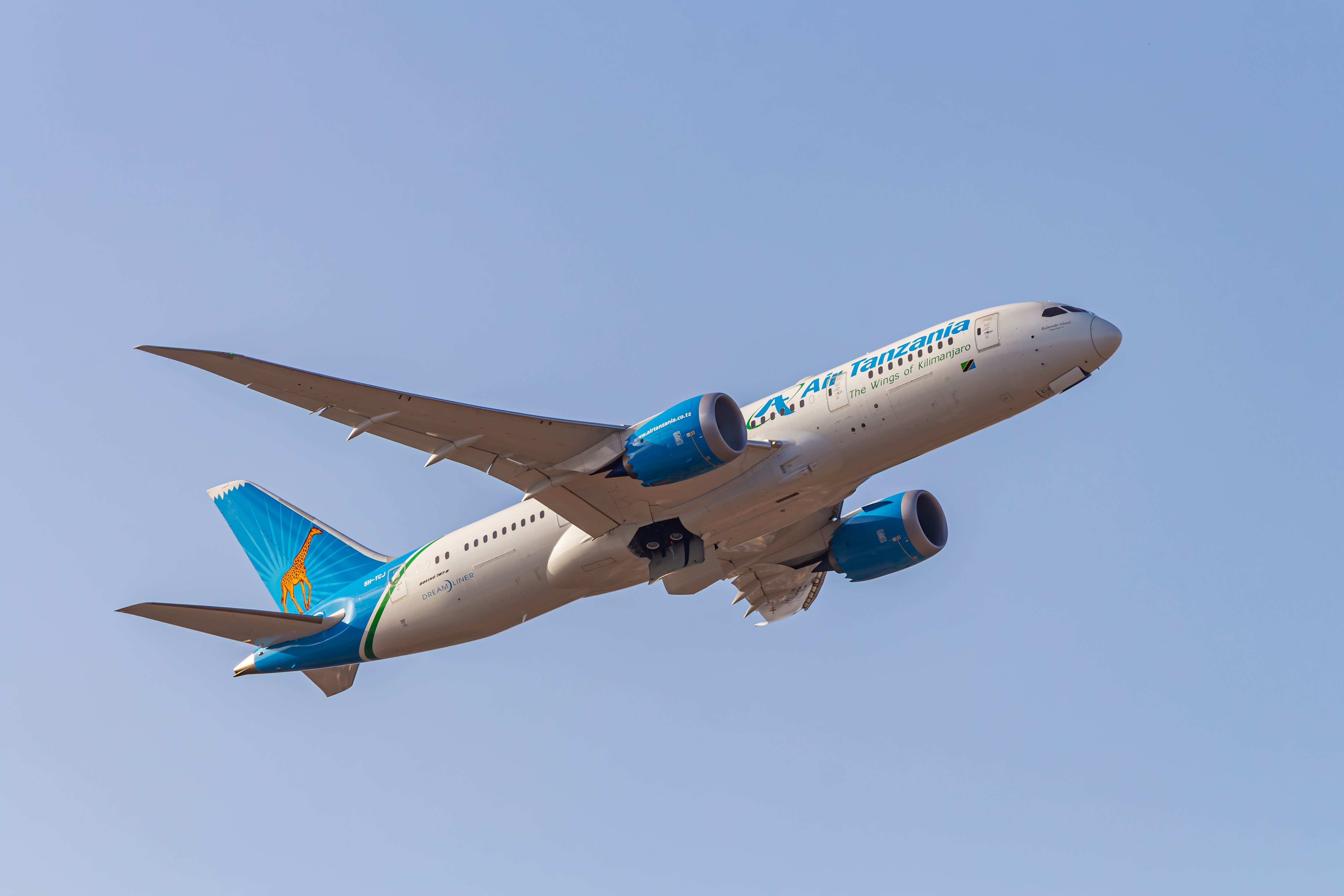 Air Tanzania Boeing 787-8 که از فرودگاه بمبئی خارج می شود