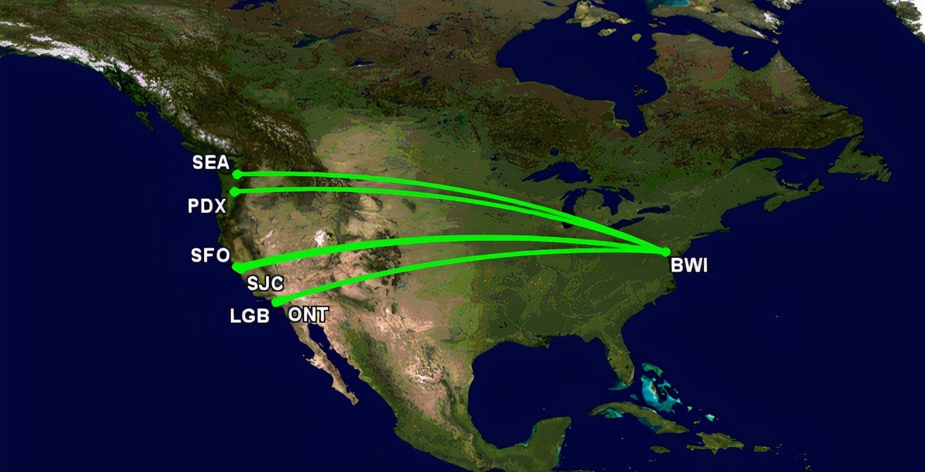 Southwest's additional West Coast routes from Baltimore