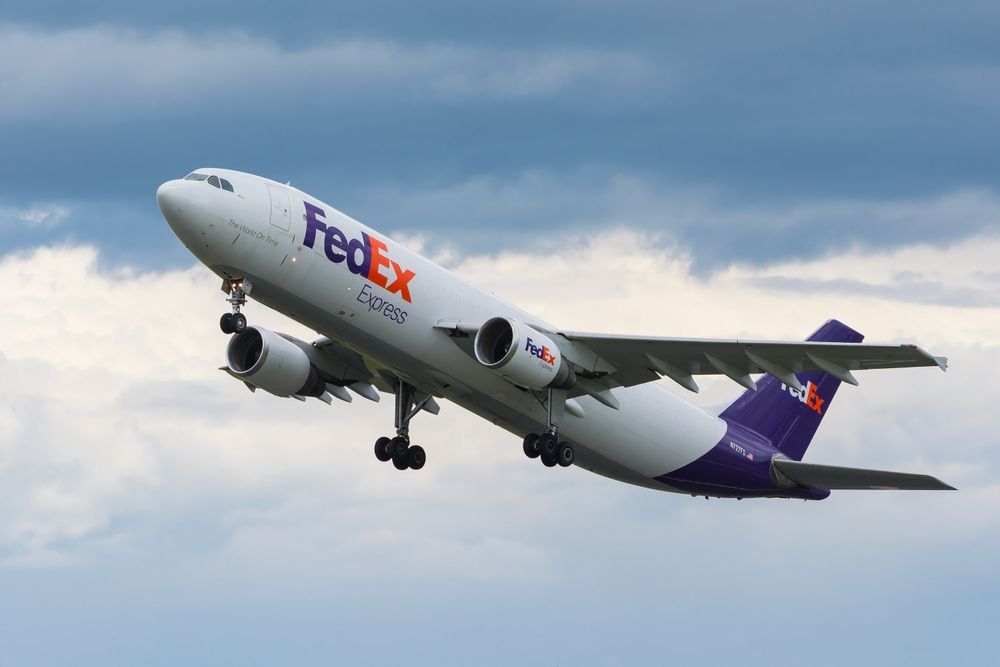 Federal Express N727FD Airbus A300 is taking off at Dublin International Airport