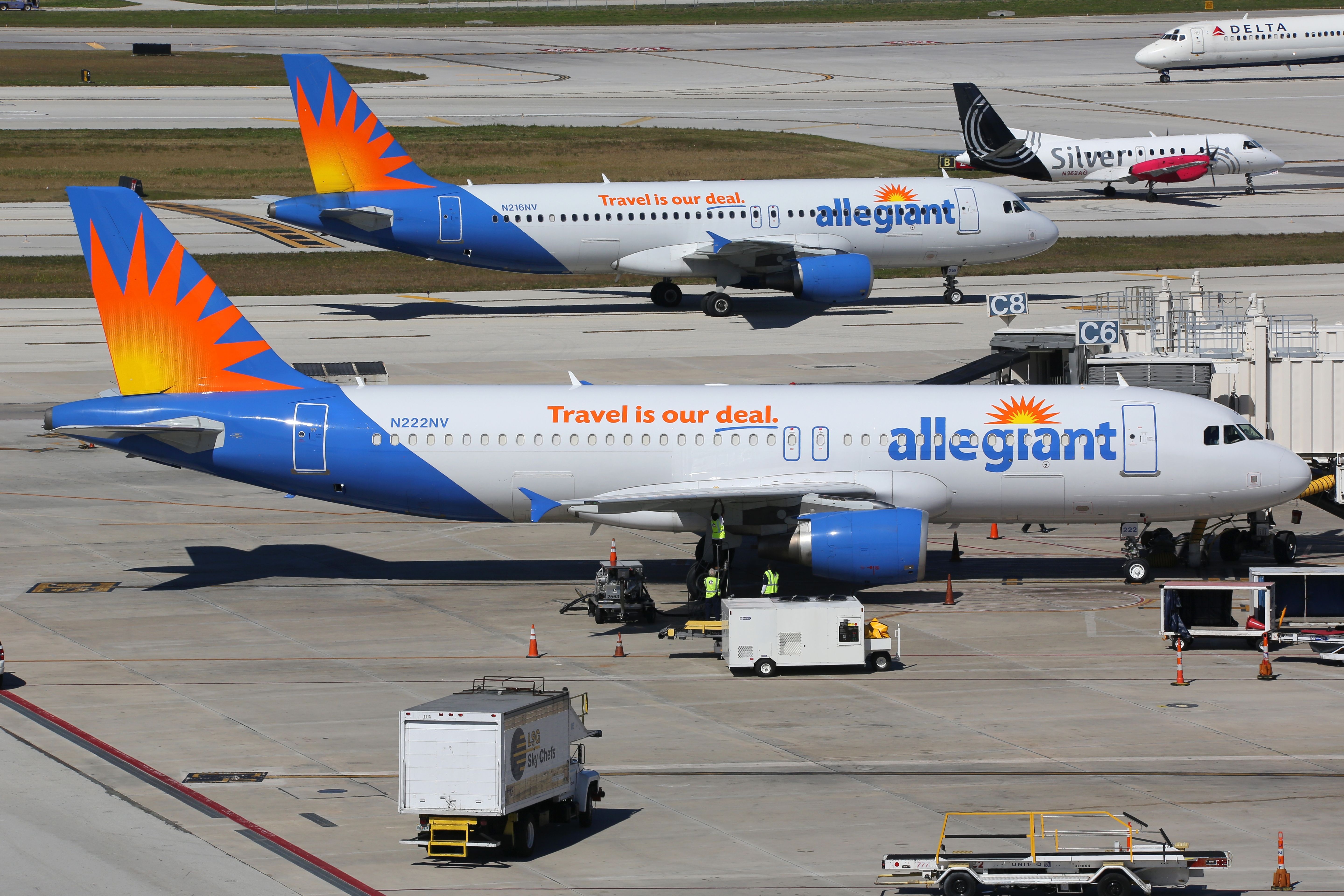 Allegiant Airlines aircraft parked side by side
