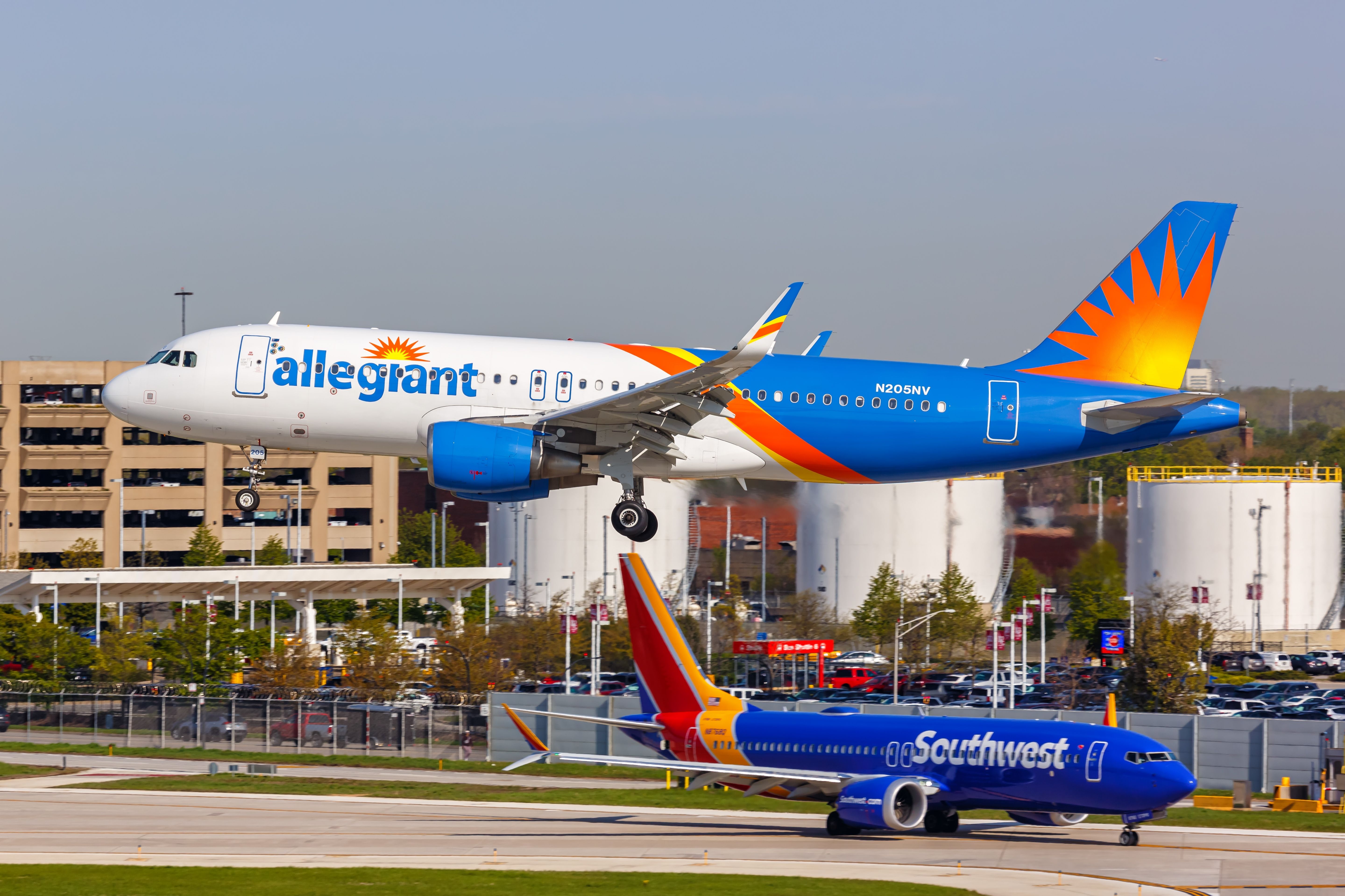 Allegiant Air and Southwest Airlines Airbus and Boeing aircraft at Chicago Midwest Airport