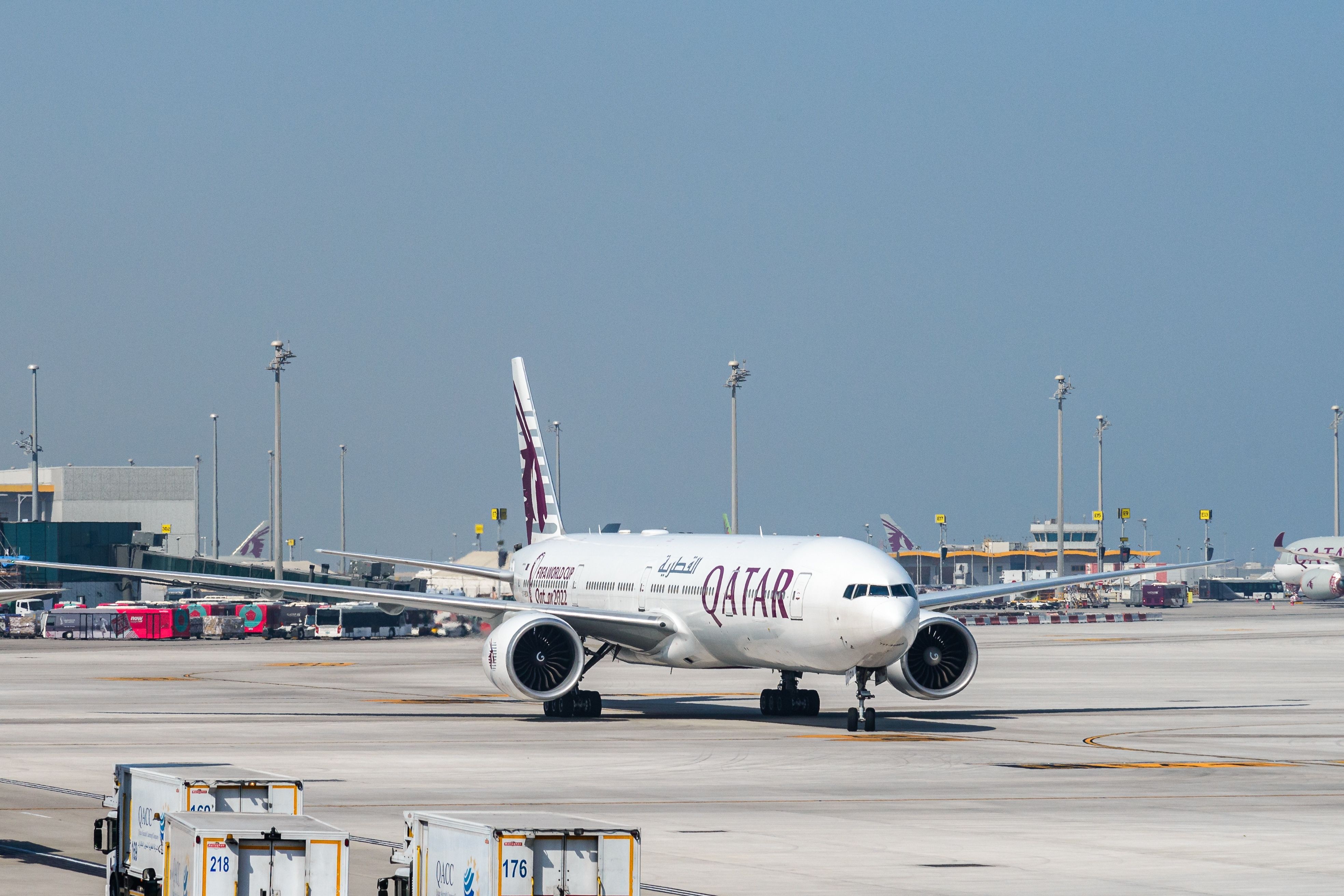 Qatar Airways Boeing 777-300ER (Registration A7-BOA) taxiing in Hamad International, Doha