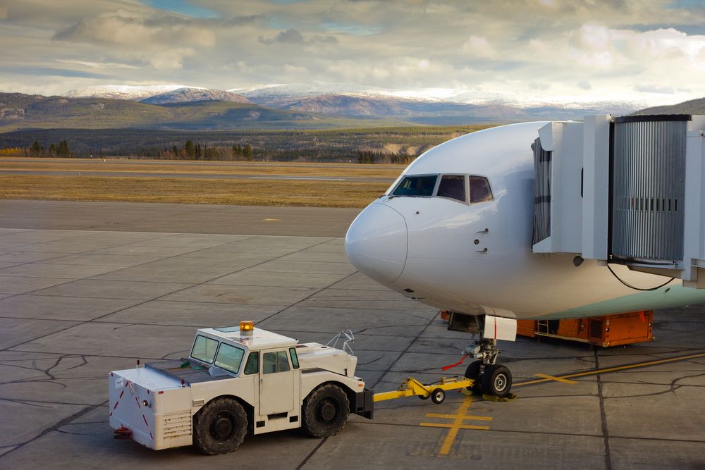 Large airliner ready for boarding on Whitehorse international airport, Yukon Territory, Canada