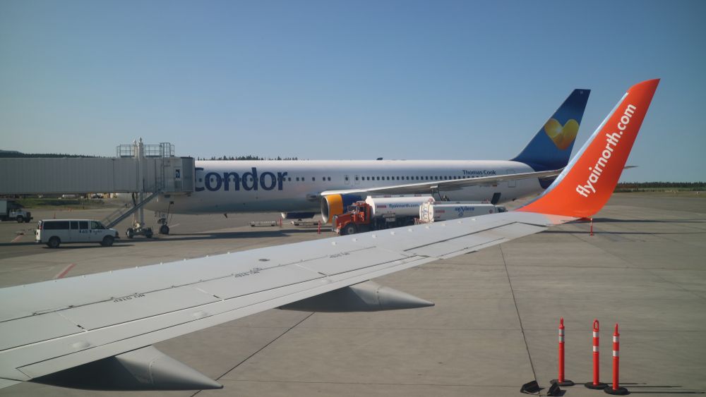 View of the aircraft of airline 'Air north'and 'Condor'