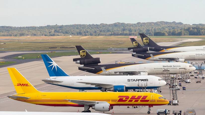 Cargo Aircraft parked at Bonn Airport: a DHL Boeing 757, Star Air Airbus A300 and UPS Douglas DC-10