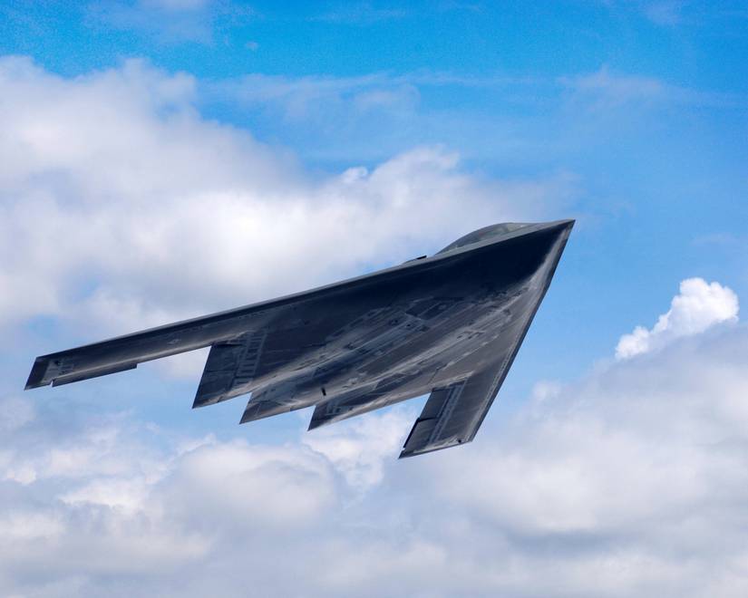A U.S. Air Force B-2 Spirit aircraft from Whiteman Air Force Base, Mo., flies during career day at Columbus Air Force Base, Miss., on May 5, 2007.