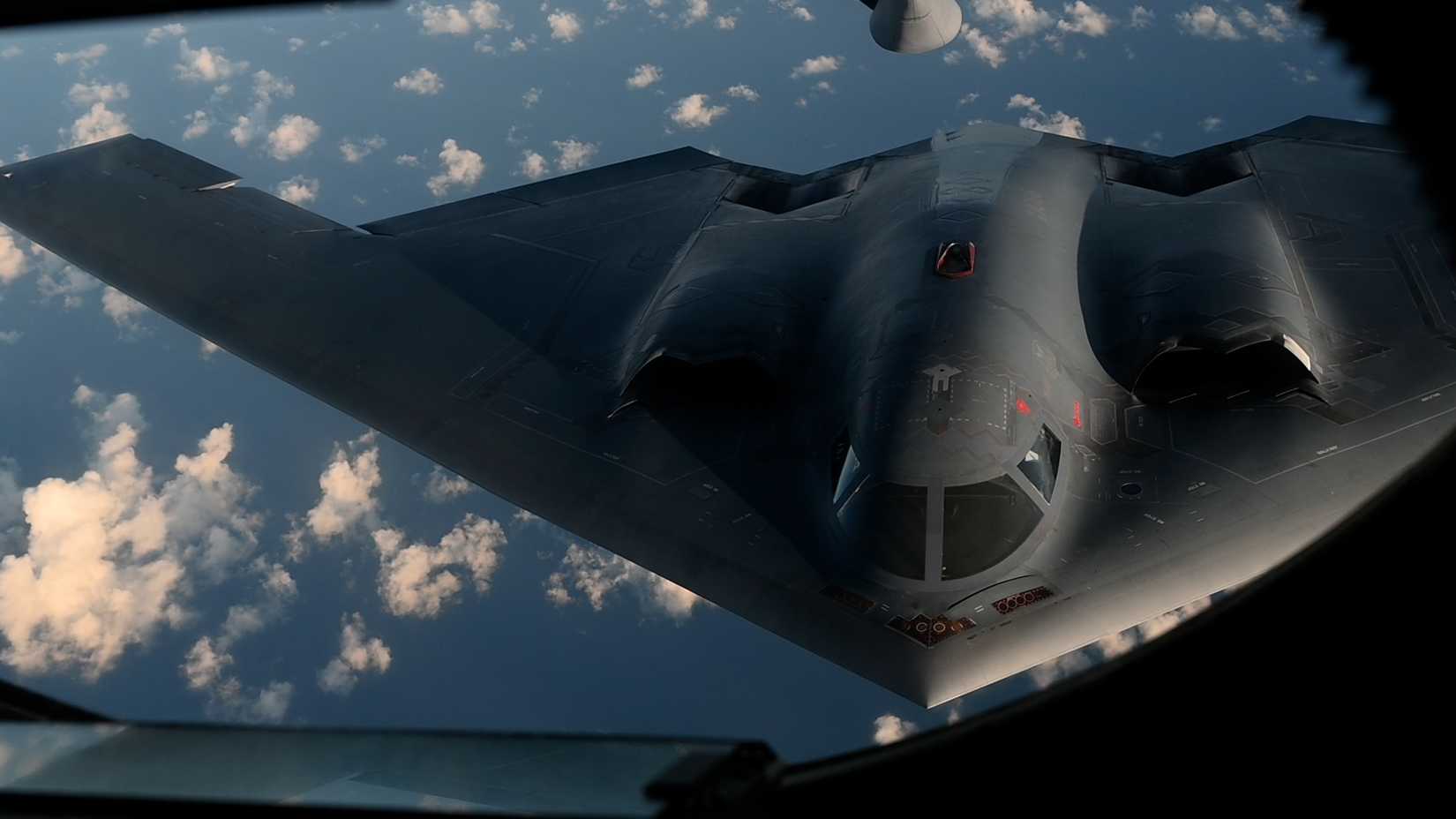 A U.S. Air Force B-2 Spirit stealth bomber departs after receiving fuel over the Indian Ocean, April 26, 2025.