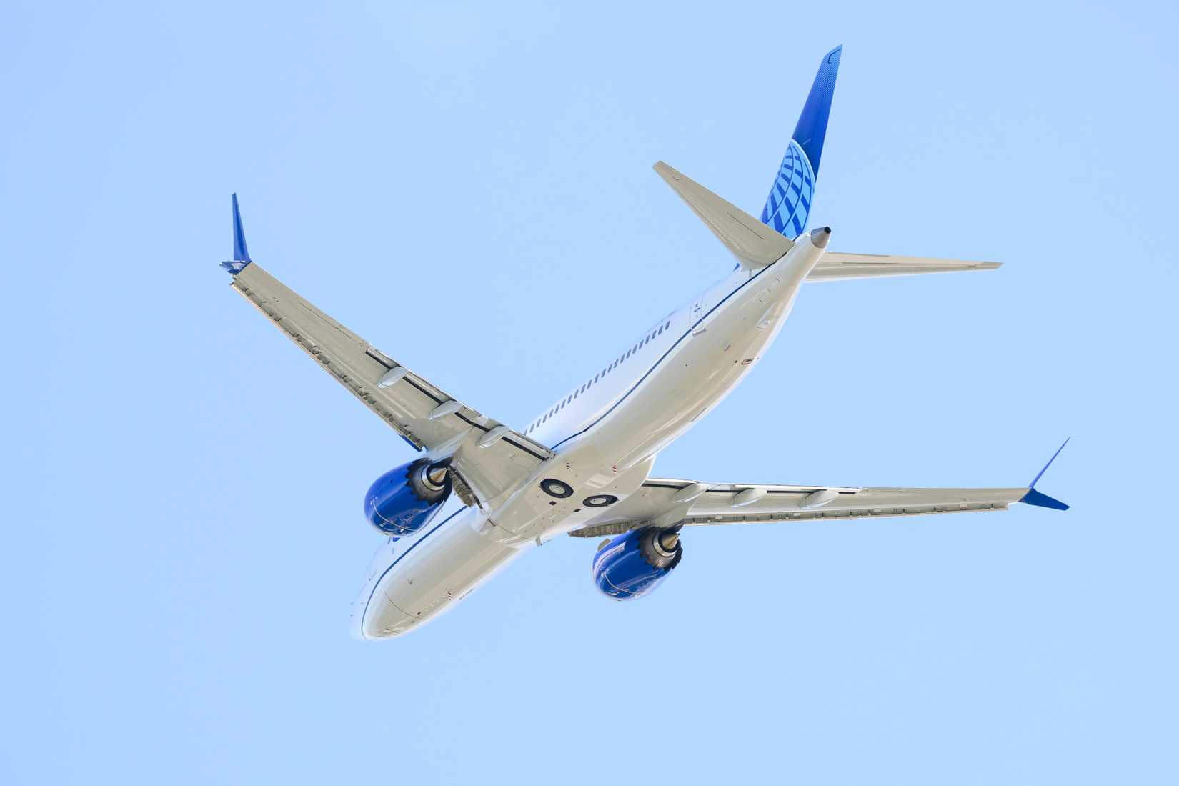 Boeing 737 Max 8 in United Airlines livery during test flight
