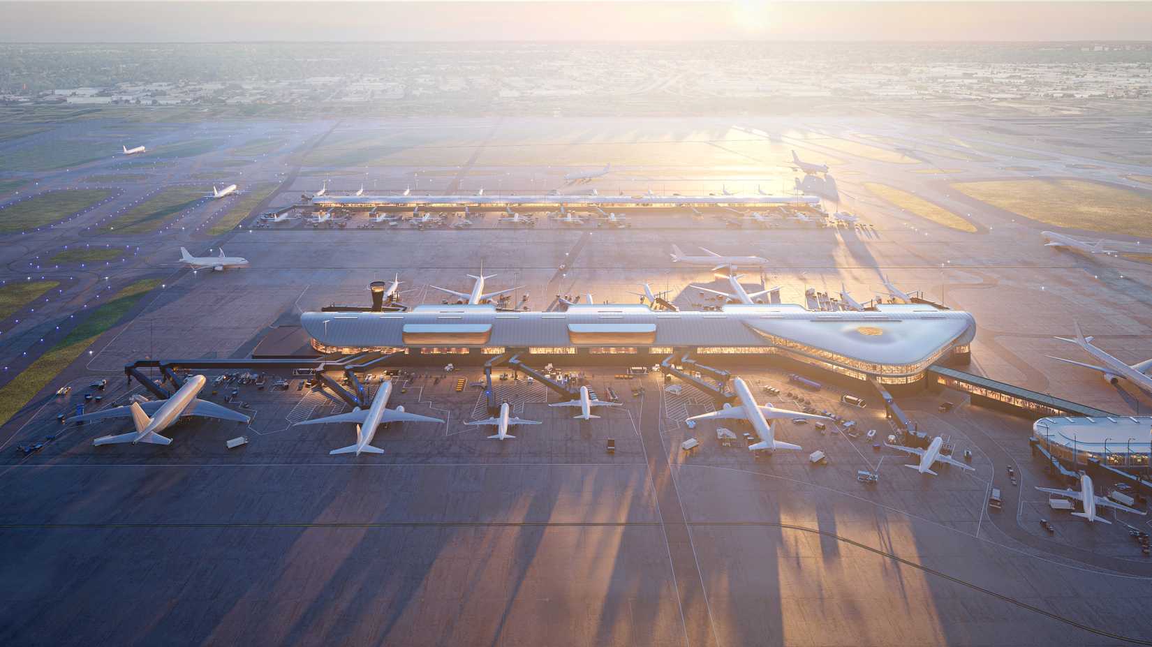 Concourse D and E Aerial view rendering 