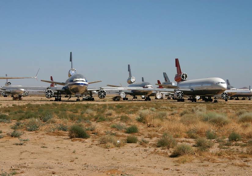 Boneyard of various McDonnell Douglas DC-10 and MD-11 aircraft at Mojave Air & Space Port