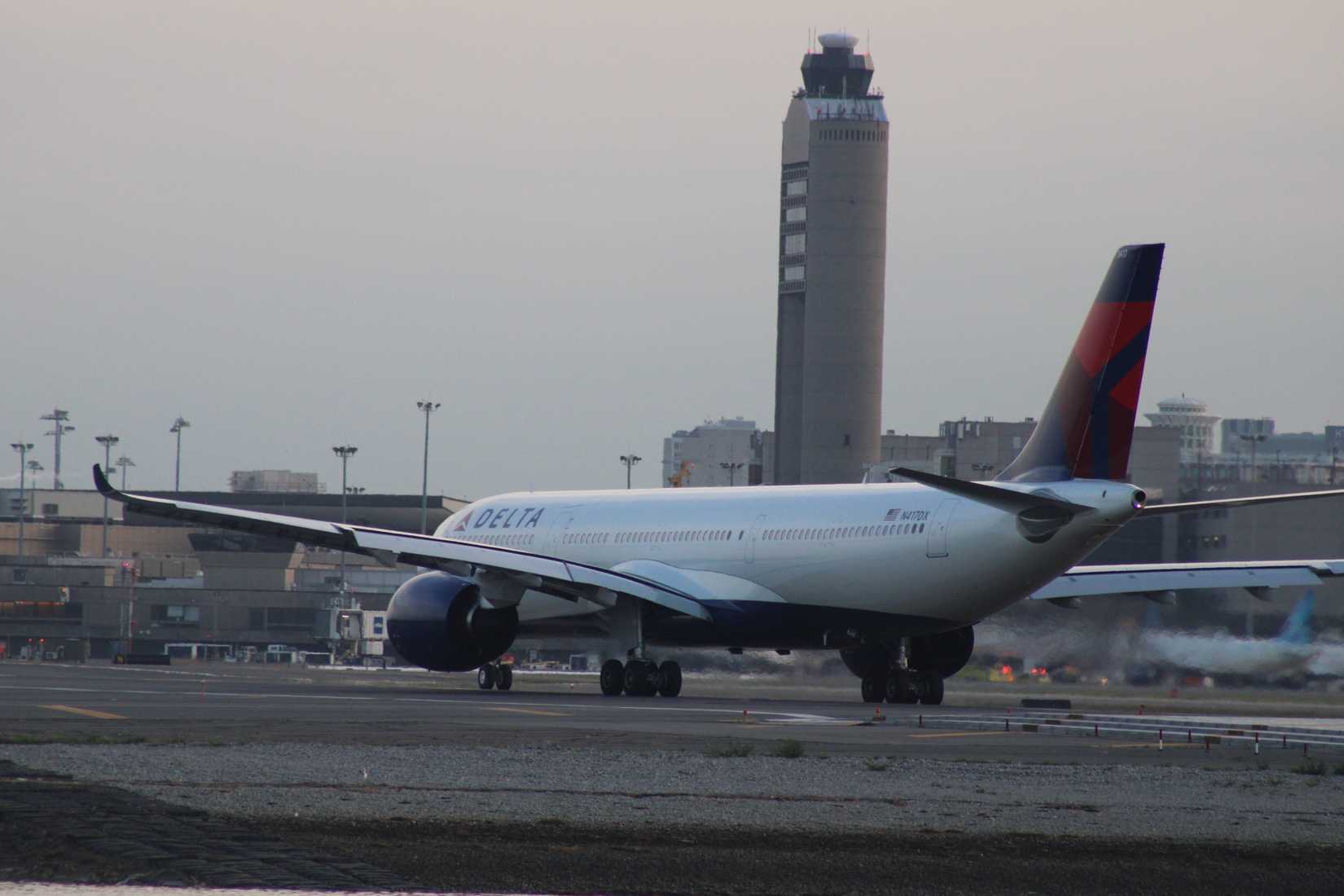 Delta Air Lines Airbus A330-900 airplane at Boston Logan Airport (BOS) in the United States.